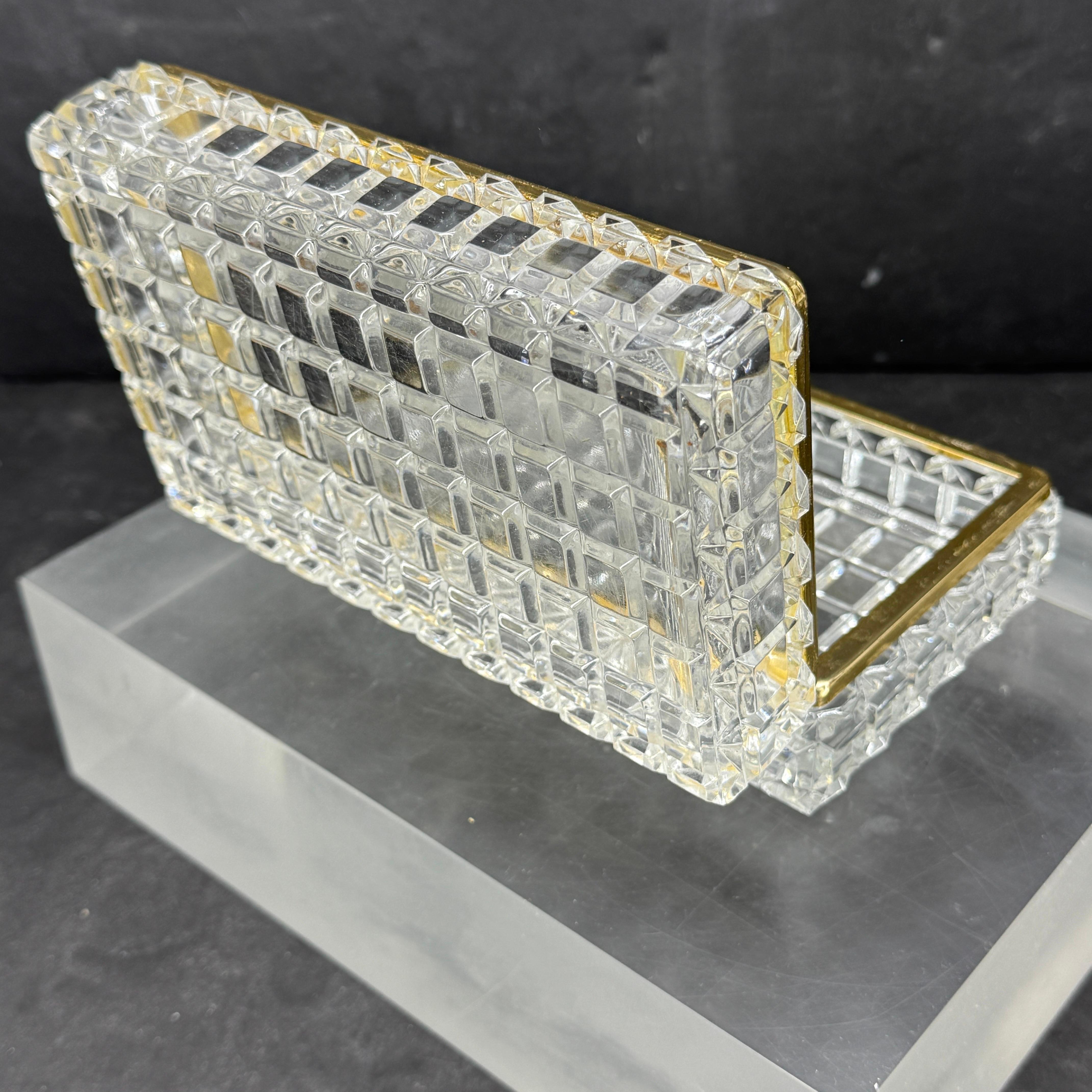 Large Rectangular Baccarat Style Cut Crystal Lidded Box with Brass Hardware For Sale 1