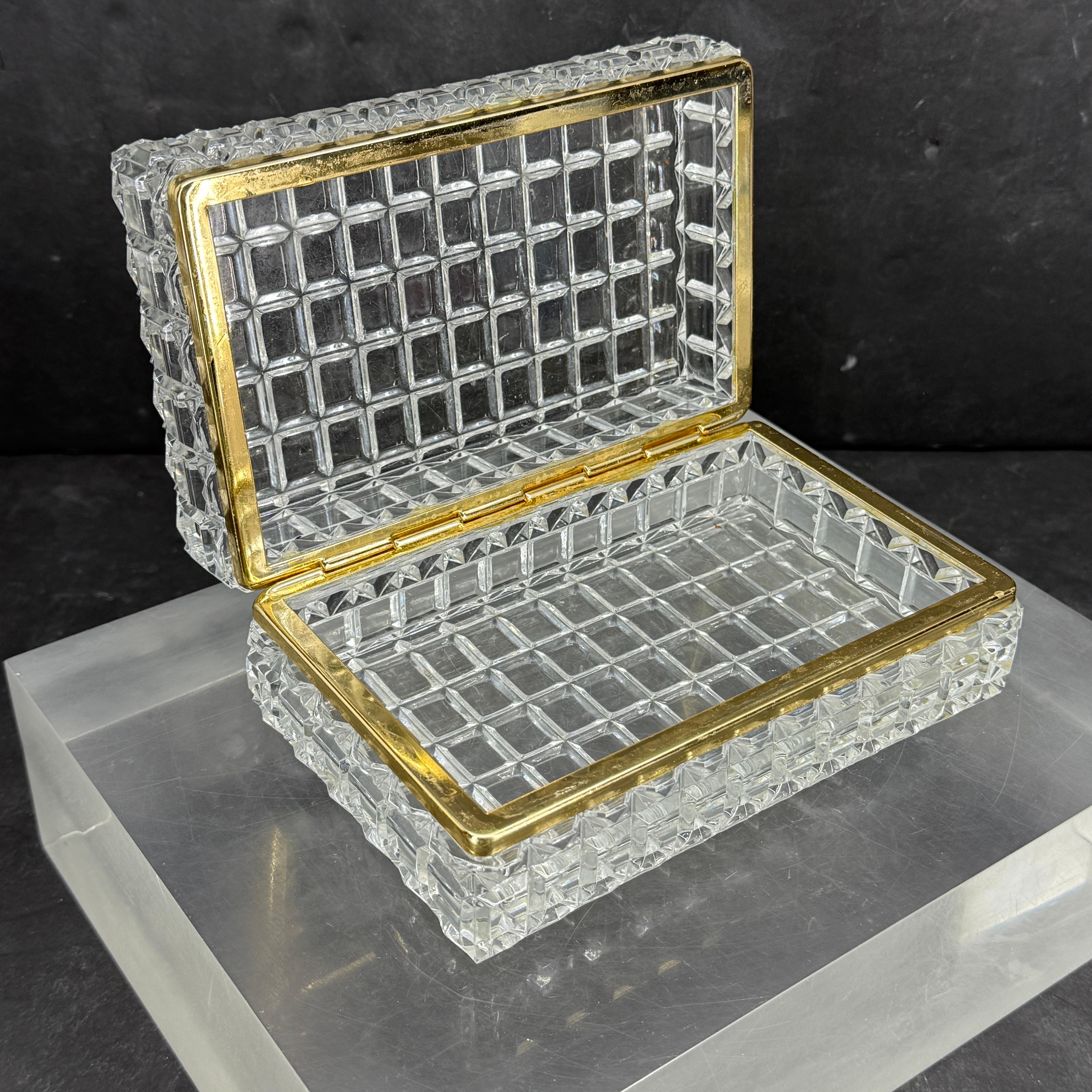 Large Rectangular Baccarat Style Cut Crystal Lidded Box with Brass Hardware For Sale 2