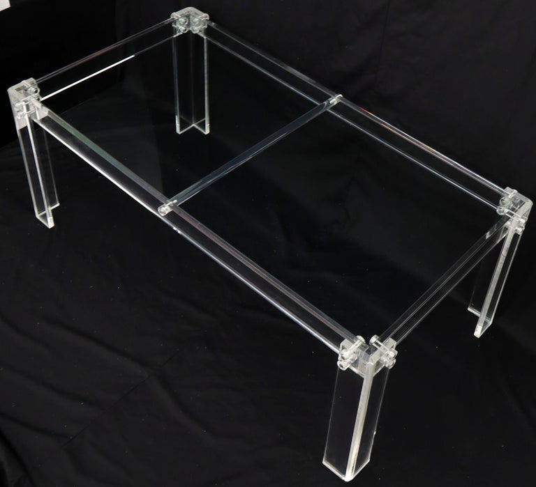 Large Rectangular Bent Lucite Base Glass Top Dining Conference Table at