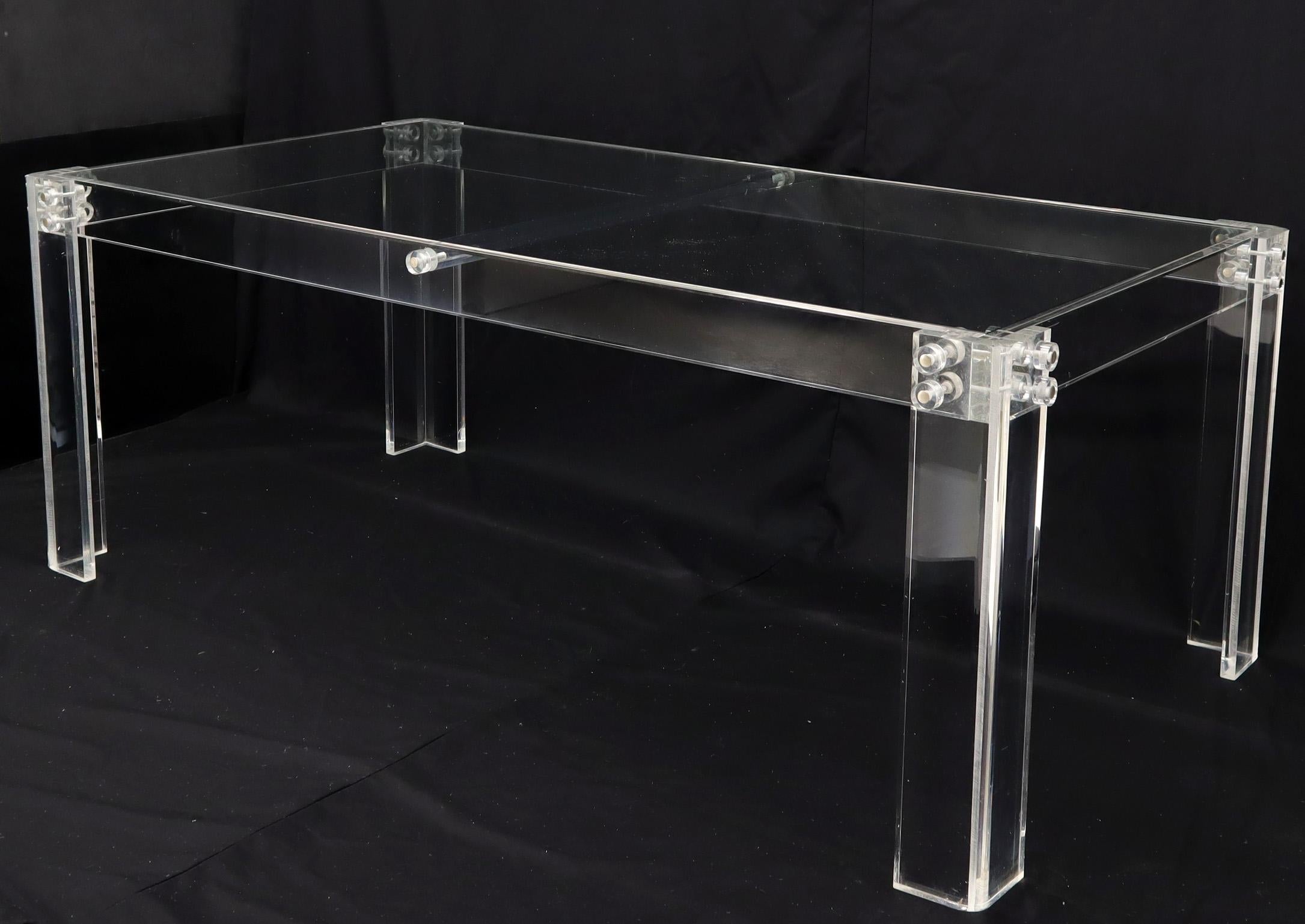 Large Rectangular Bent Lucite Base Glass Top Dining Conference Table 5