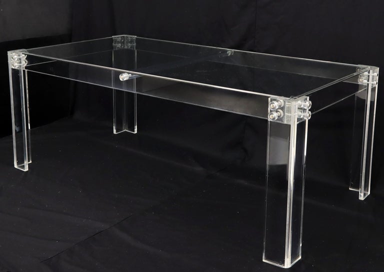 Large Rectangular Bent Lucite Base Glass Top Dining Conference Table at 1stDibs