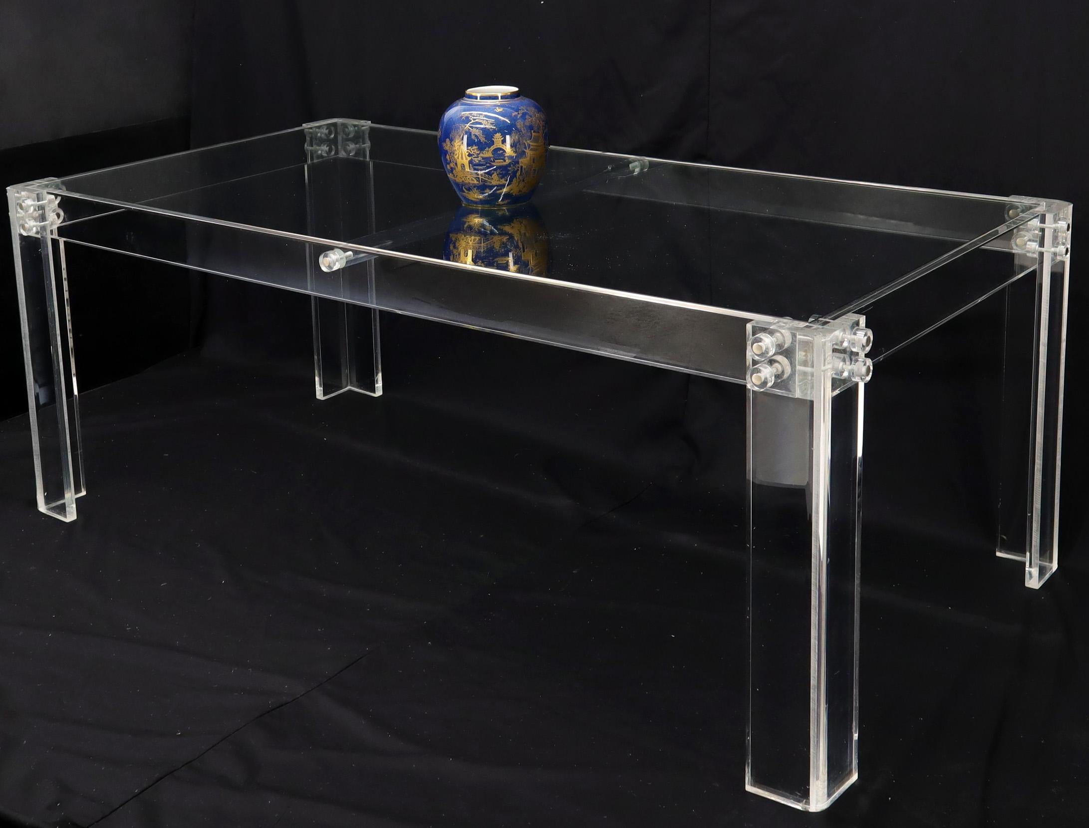 Large Rectangular Bent Lucite Base Glass Top Dining Conference Table 6