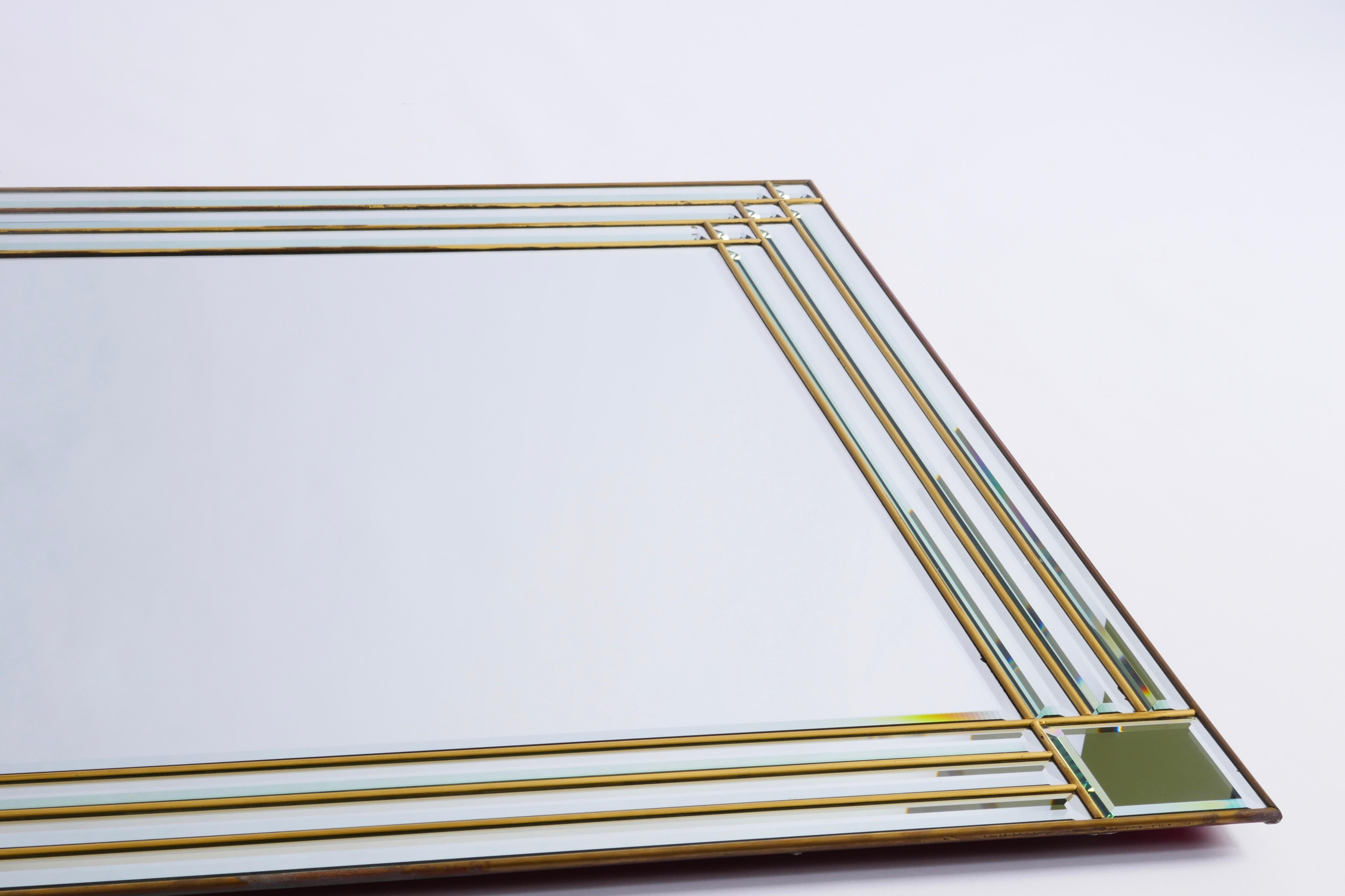 Large Rectangular Beveled Mirror with a Brass  Frame, Italy, 1970s 1