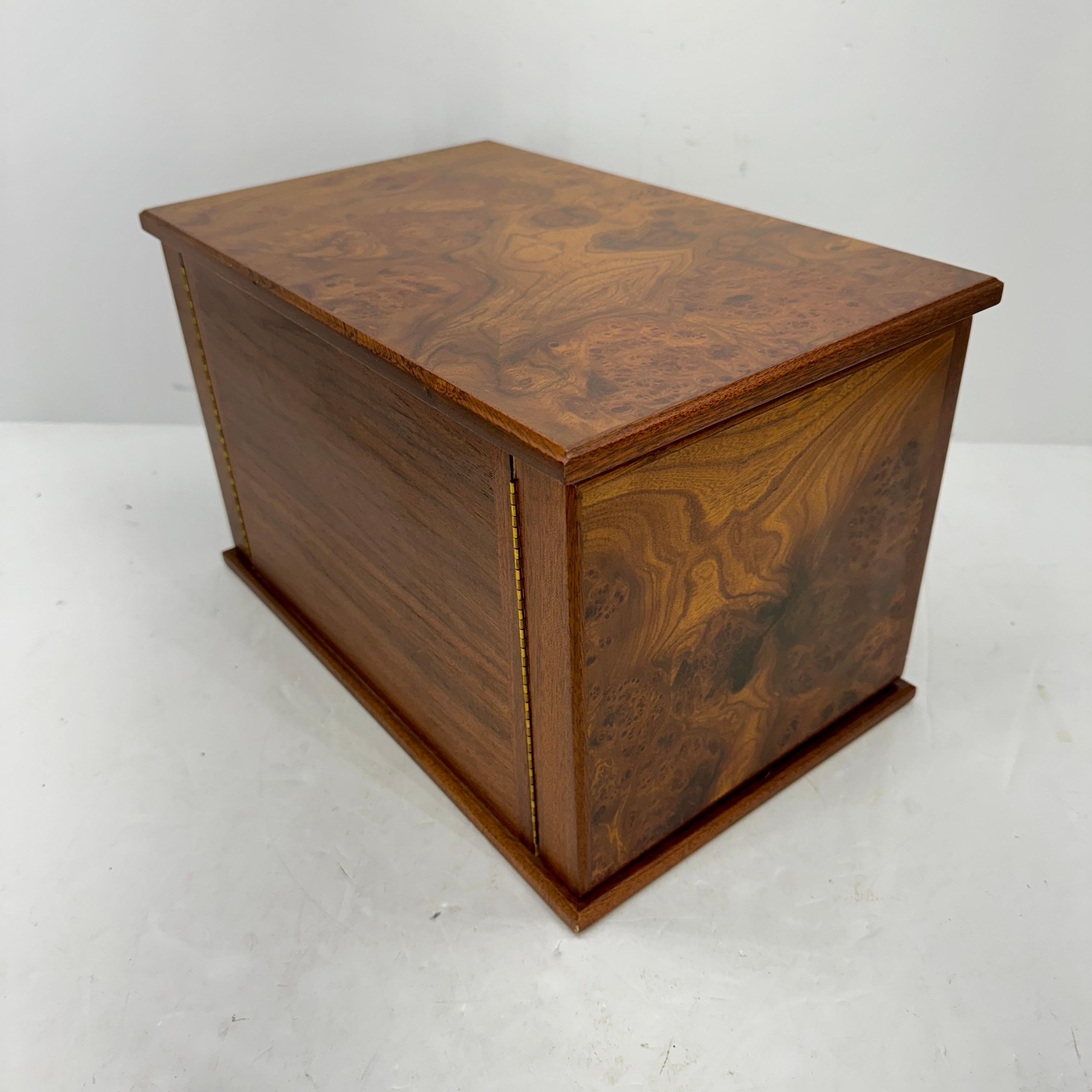 Large Italian Rectangular Burl Wood Jewelry Box With 4 Drawers For Sale 5