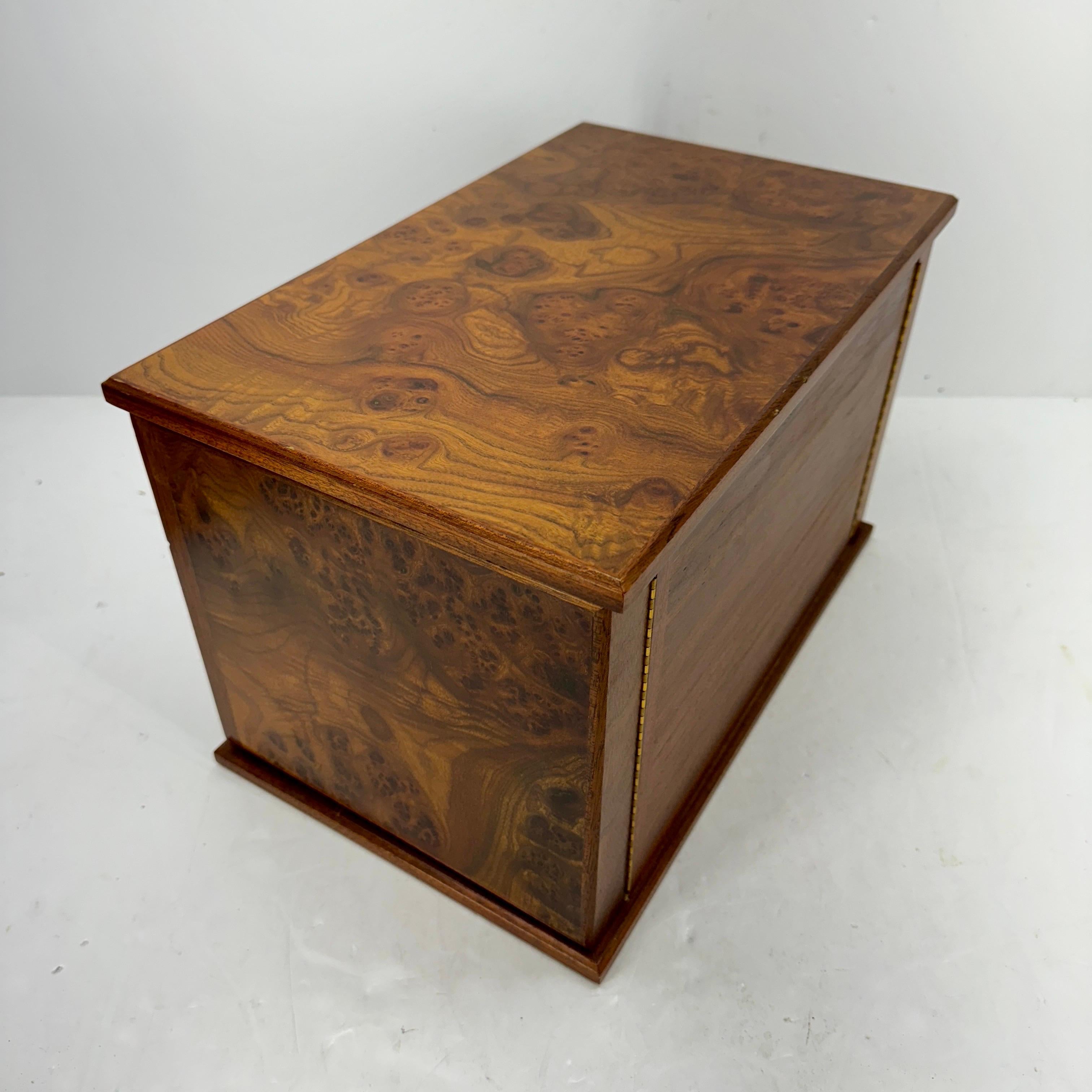 Large Italian Rectangular Burl Wood Jewelry Box With 4 Drawers For Sale 6