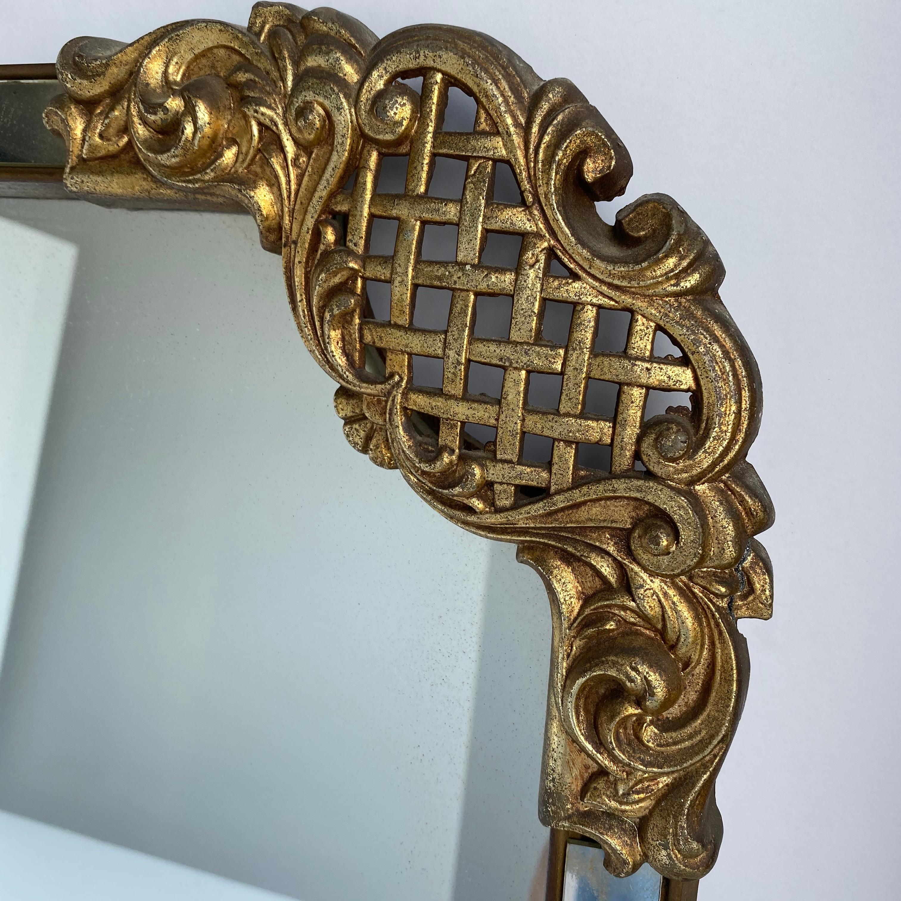 Wood Large Mid-Century Modern Rectangular Cast Iron Wall Mirror