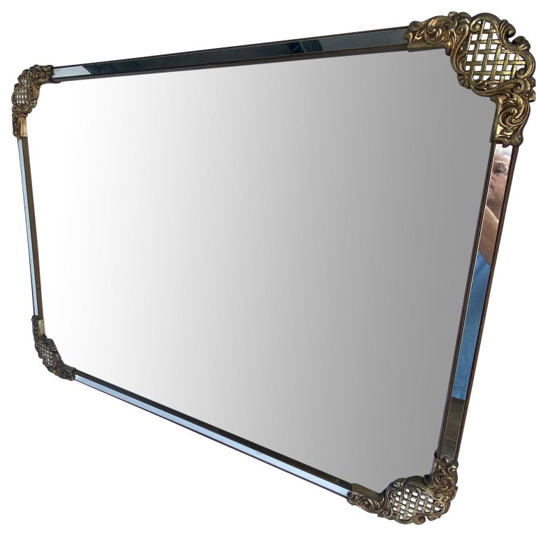 Large MidCentury Modern Rectangular Cast Iron Wall Mirror For Sale at 1stDibs