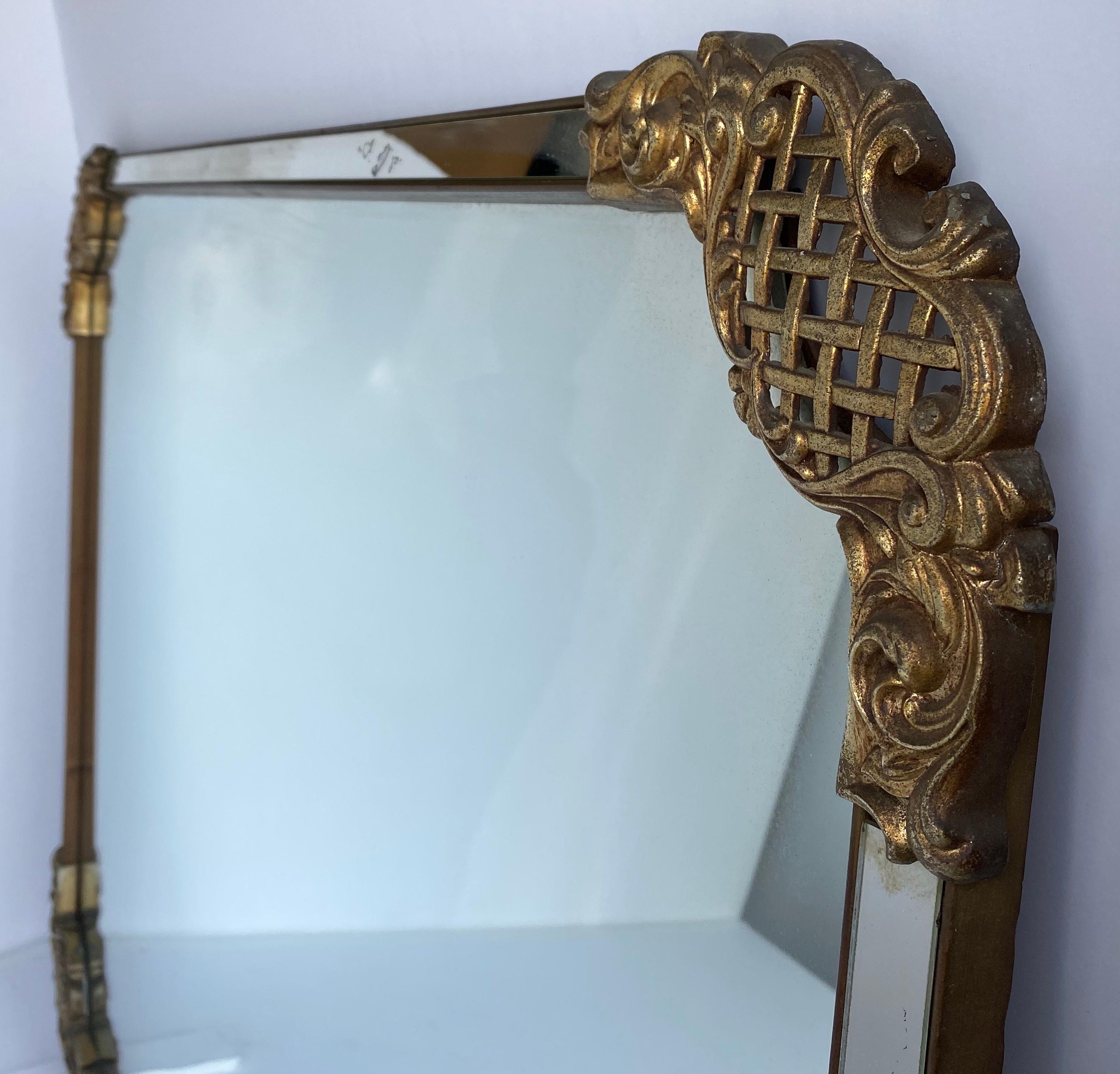 Hollywood Regency Large Mid-Century Modern Rectangular Cast Iron Wall Mirror