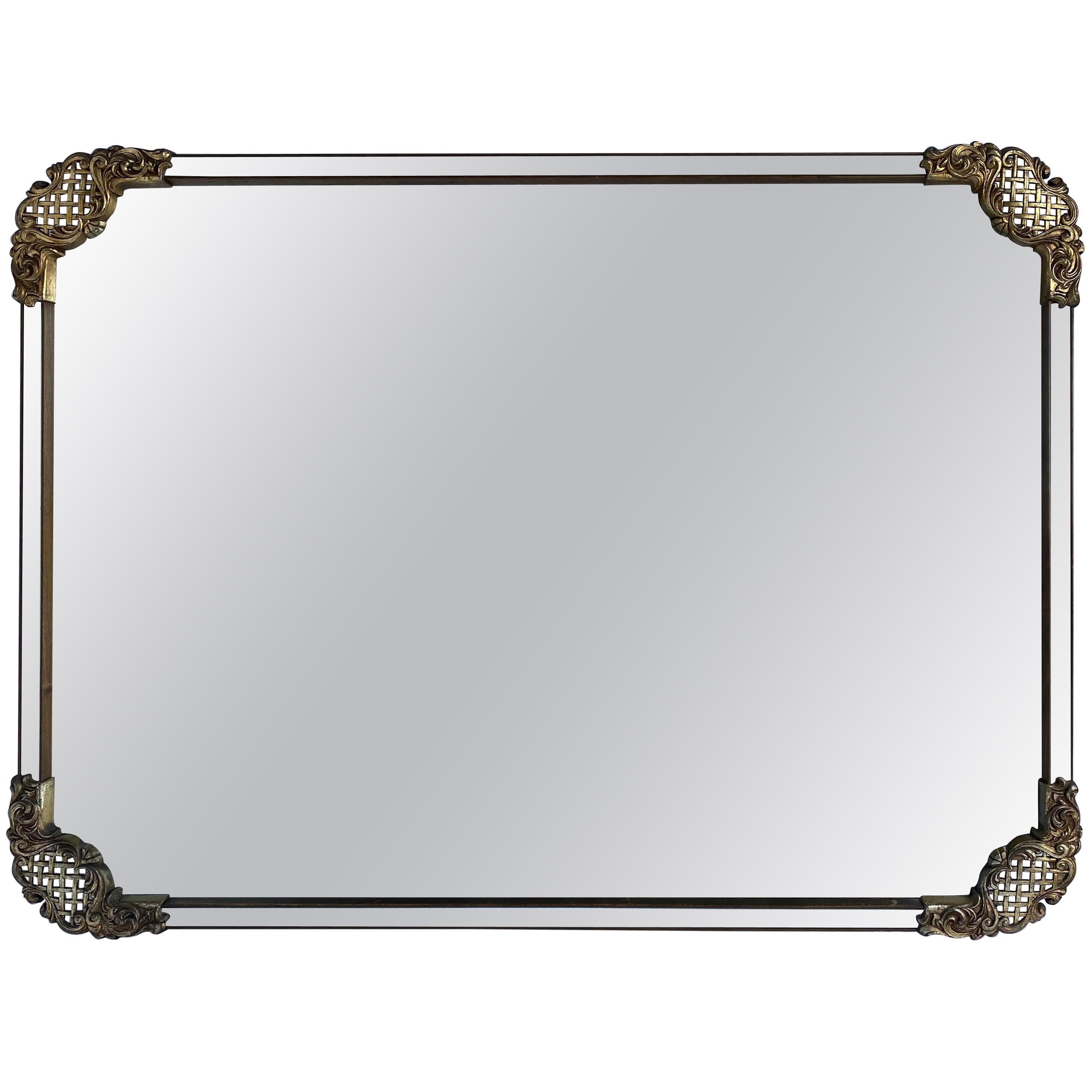 Large Mid-Century Modern Rectangular Cast Iron Wall Mirror