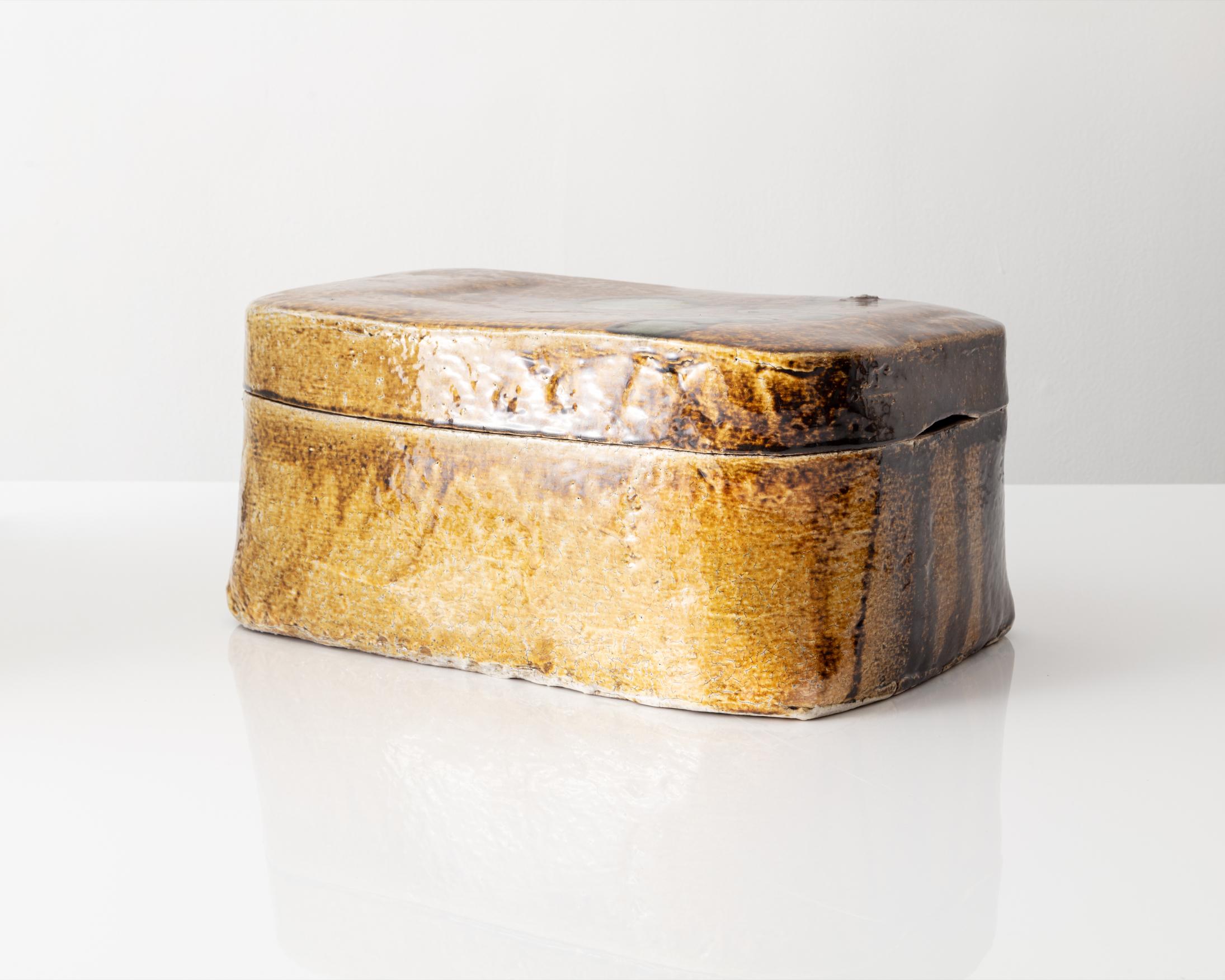 Korean Large Rectangular Ceramic Box with Lid in Golden Brown by Hun-Chung Lee, 2011