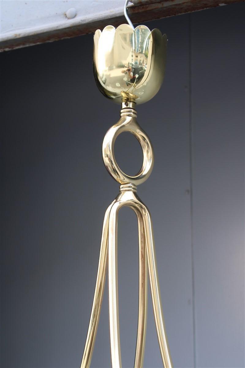 Large Rectangular Chandelier Venini Reticello 1940 Murano Glass Brass Gold Italy 10