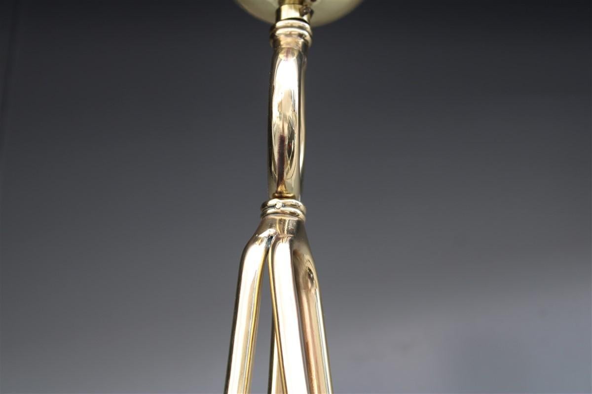 Mid-20th Century Large Rectangular Chandelier Venini Reticello 1940 Murano Glass Brass Gold Italy