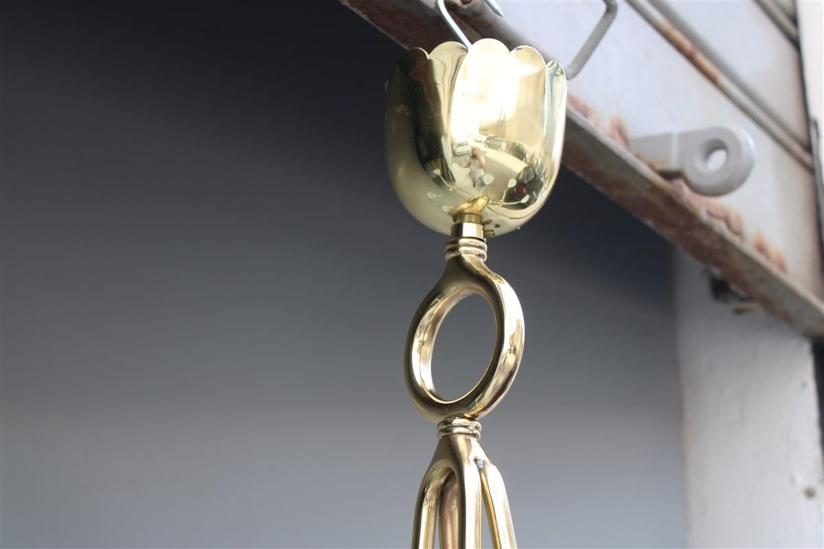 Large Rectangular Chandelier Venini Reticello 1940 Murano Glass Brass Gold Italy 1