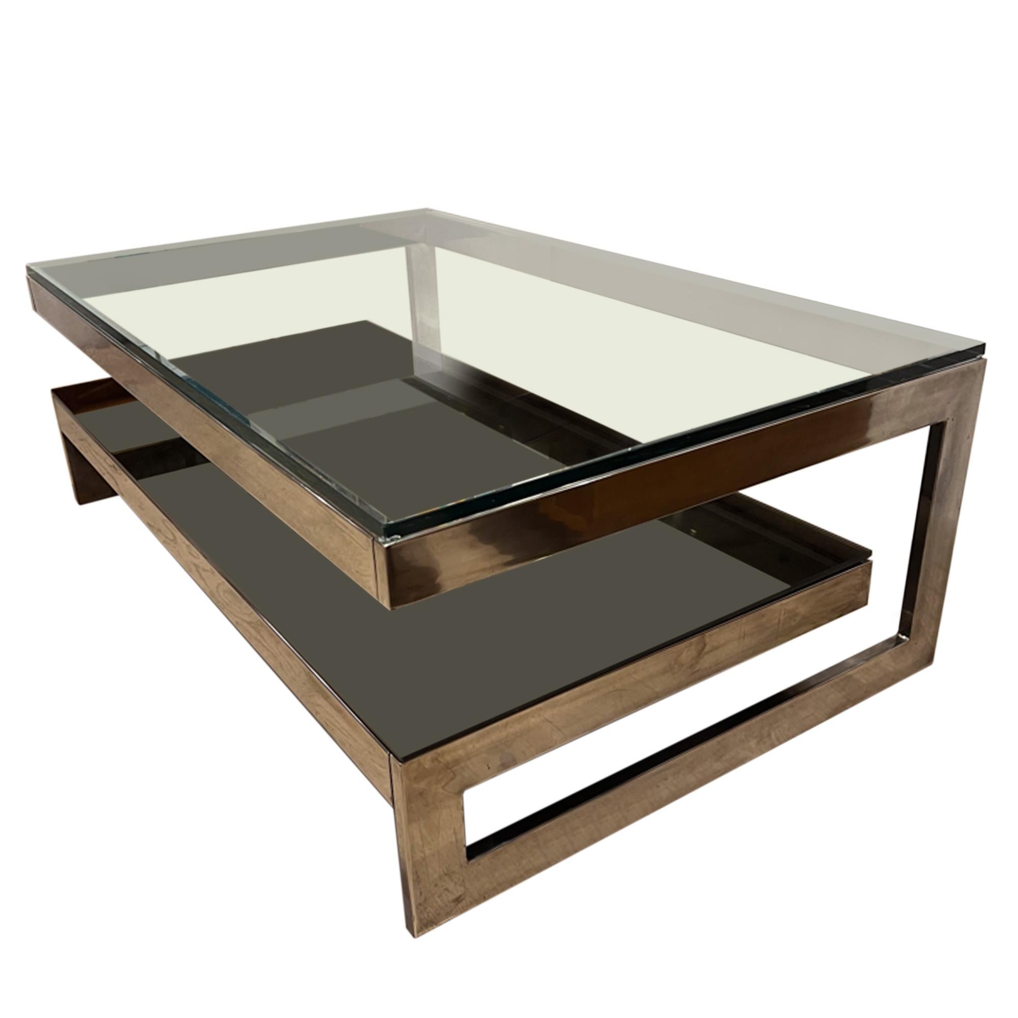 Polished Large Rectangular Coffee Table by Belgo Chrom, Belgium 1970s For Sale