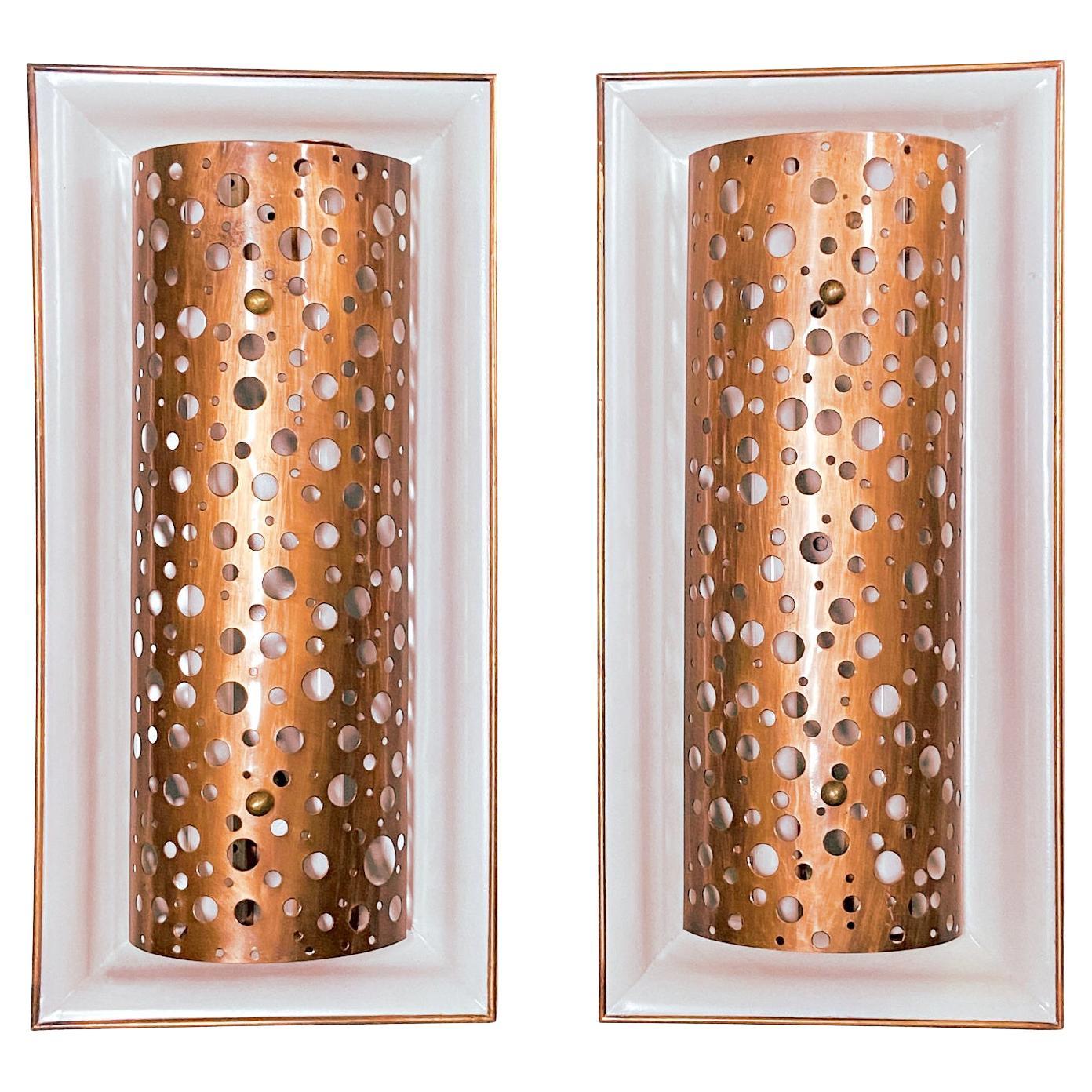 Large Rectangular Copper and Grey Metal Wall 1950s Lights Pair