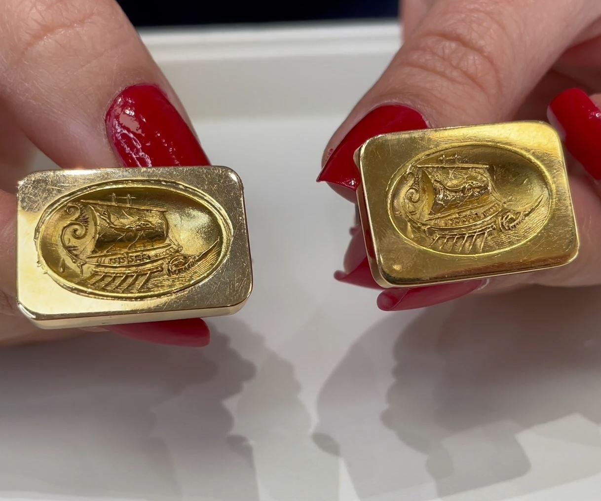 Large Rectangular Cufflinks With Concaving Oval V… - image 2