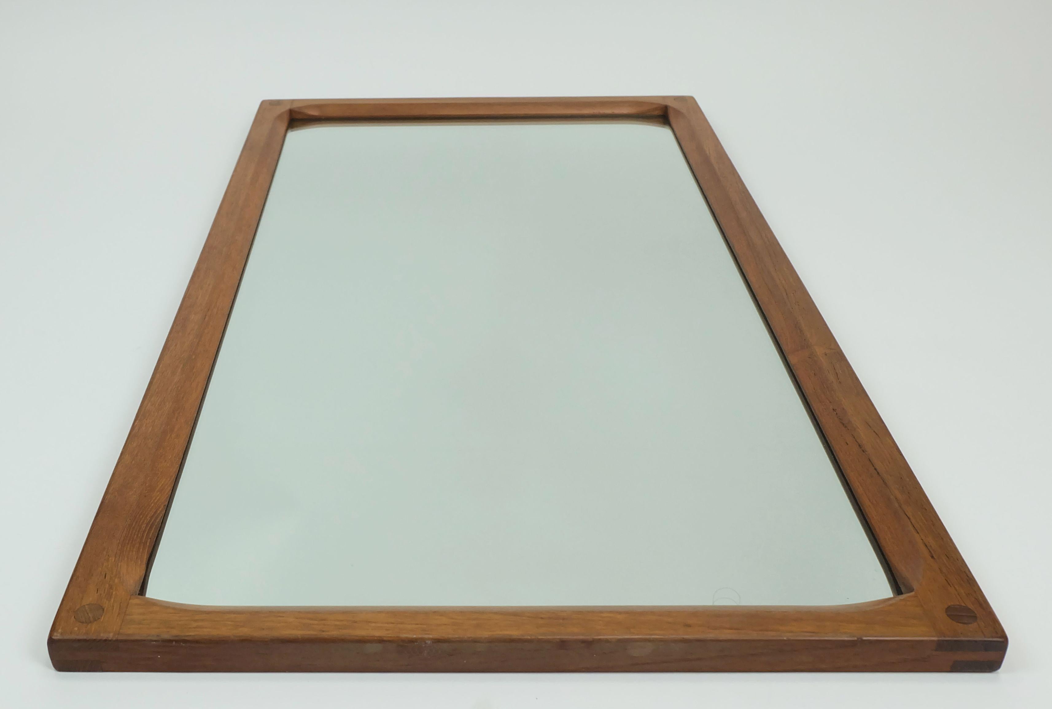 Scandinavian Modern large rectangular danish modern WALL MIRROR aksel kjersgaard teak frame 1970s For Sale