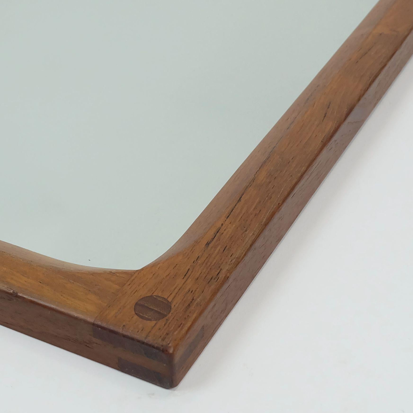 Mirror large rectangular danish modern WALL MIRROR aksel kjersgaard teak frame 1970s For Sale