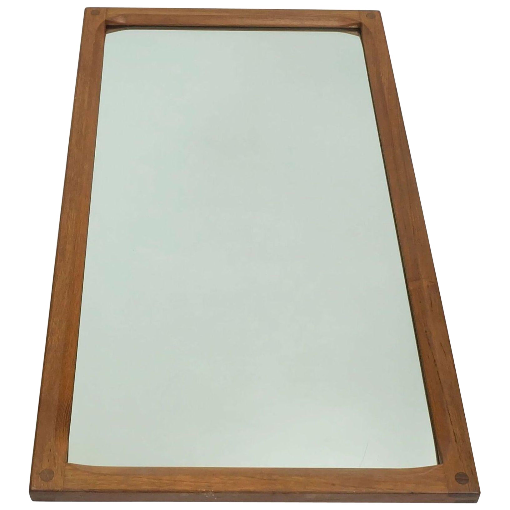 large rectangular danish modern WALL MIRROR aksel kjersgaard teak frame 1970s For Sale