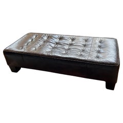 Used Large Rectangular Dark Tobacco Leather Ottoman