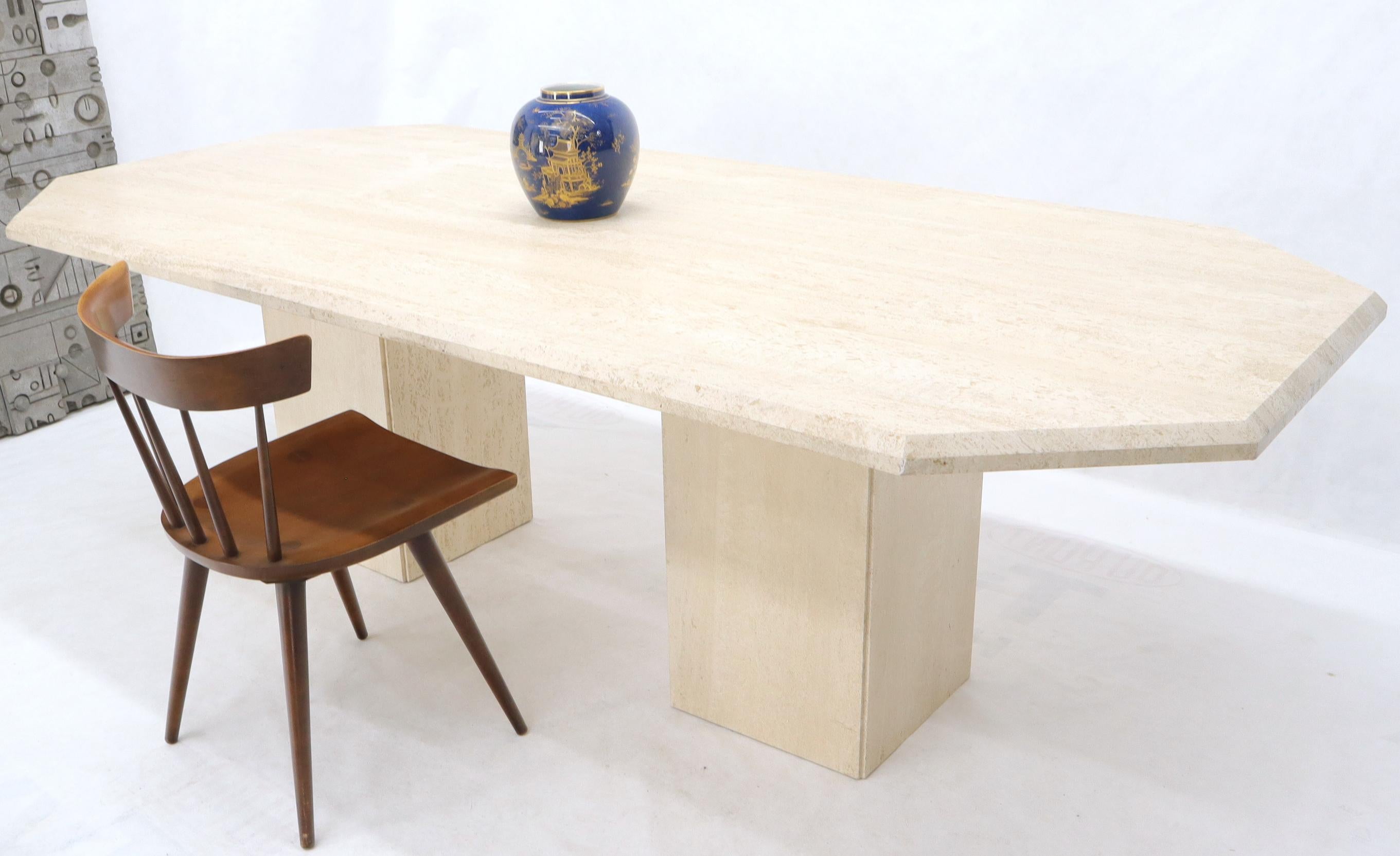 Large Rectangular Double Pedestal Travertine Dining or Conference Table For Sale 4