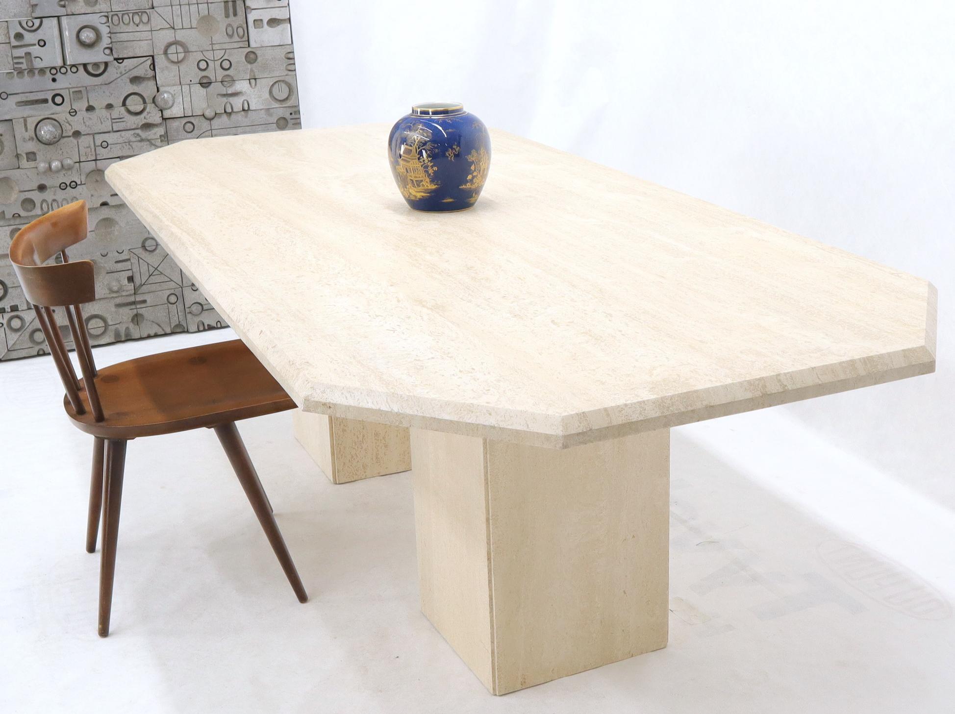 Large Rectangular Double Pedestal Travertine Dining or Conference Table For Sale 5