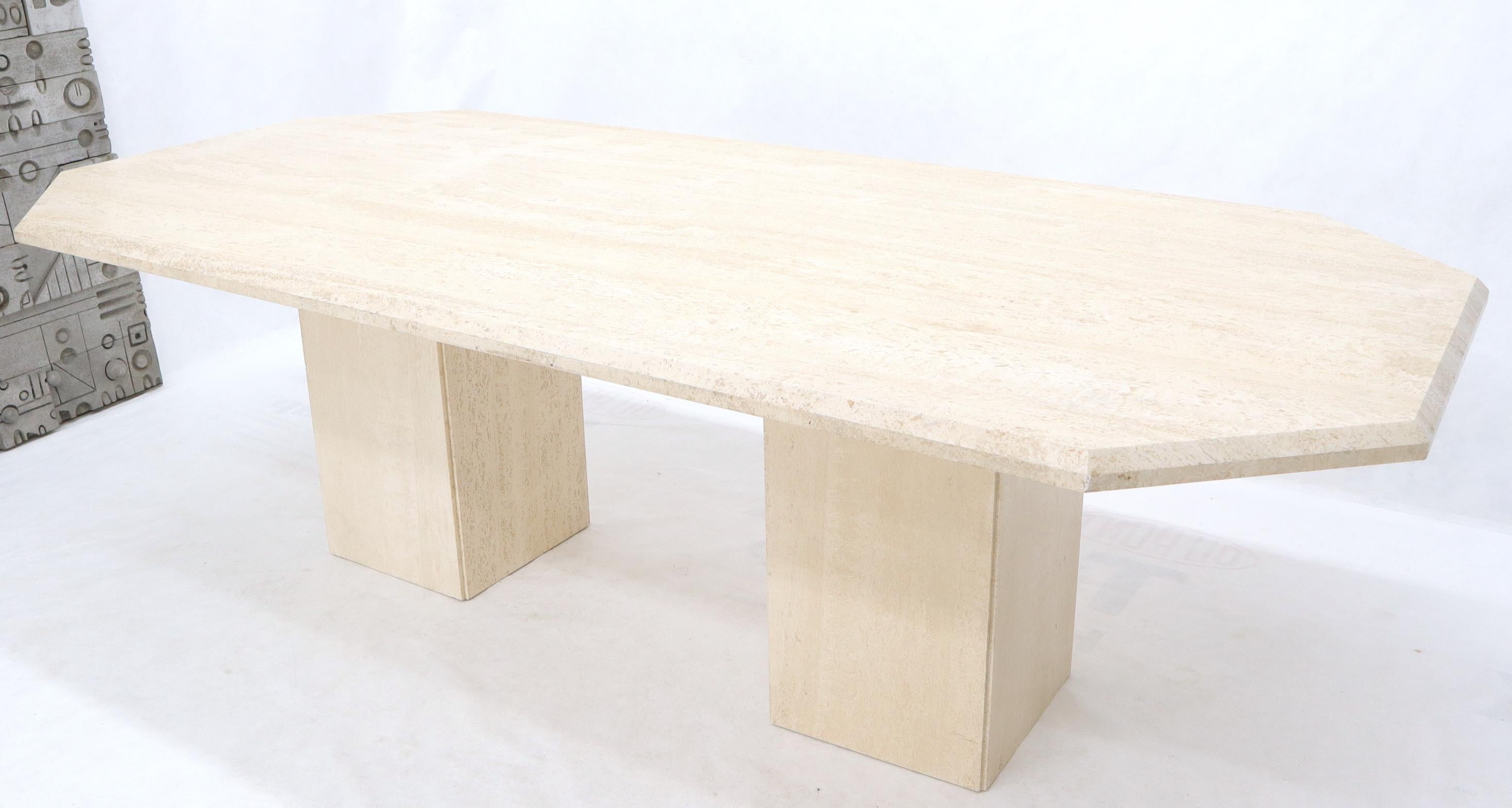 Mid-Century Modern Large Rectangular Double Pedestal Travertine Dining or Conference Table For Sale