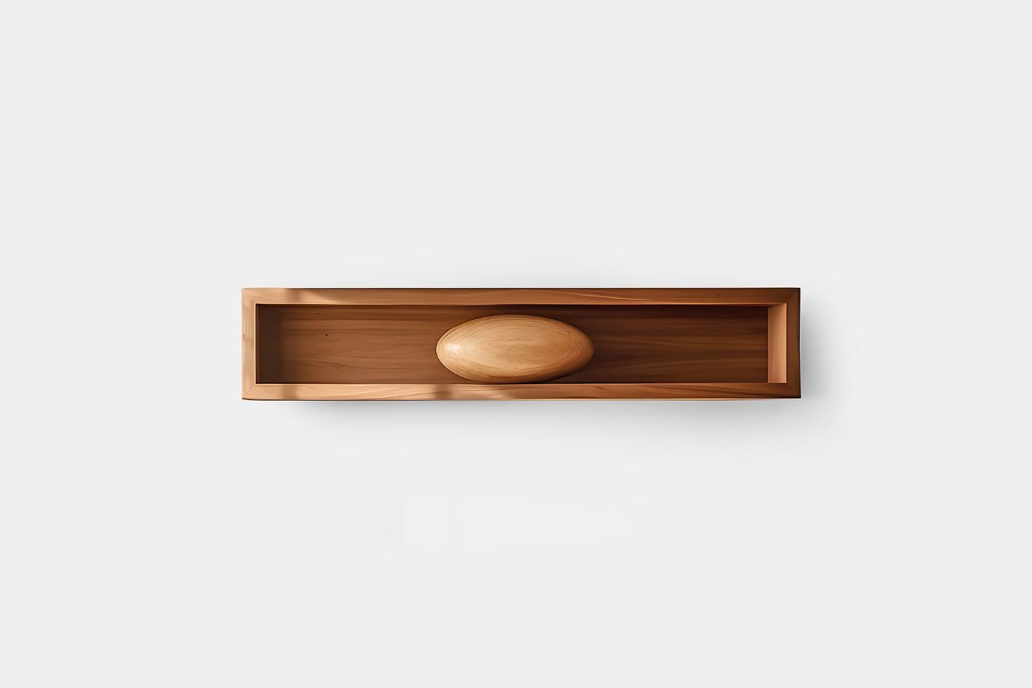 Mid-Century Modern Large Rectangular Floating Shelf and One Large Sculptural Wooden Pebble, Sereno For Sale