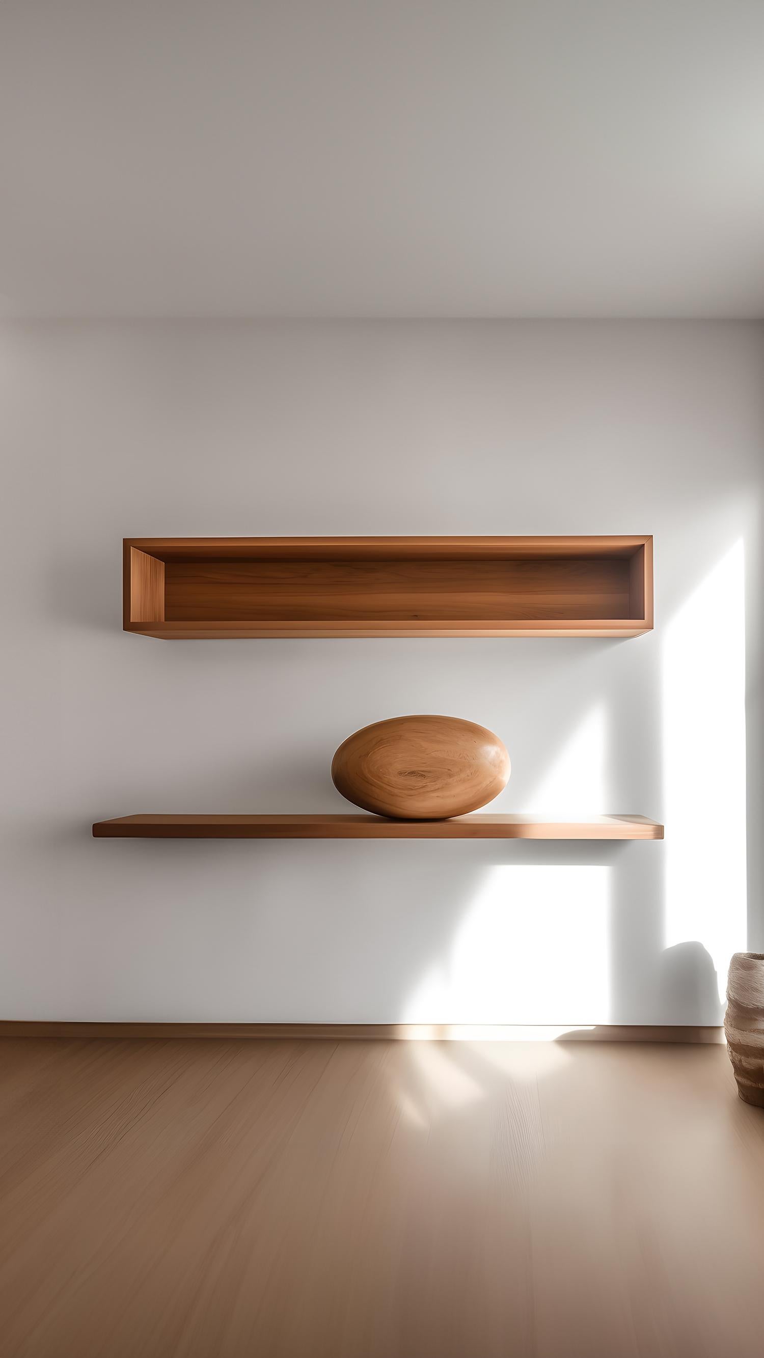 Mid-Century Modern Large Rectangular Floating Shelf and One Large Sculptural Wooden Pebble, Sereno For Sale