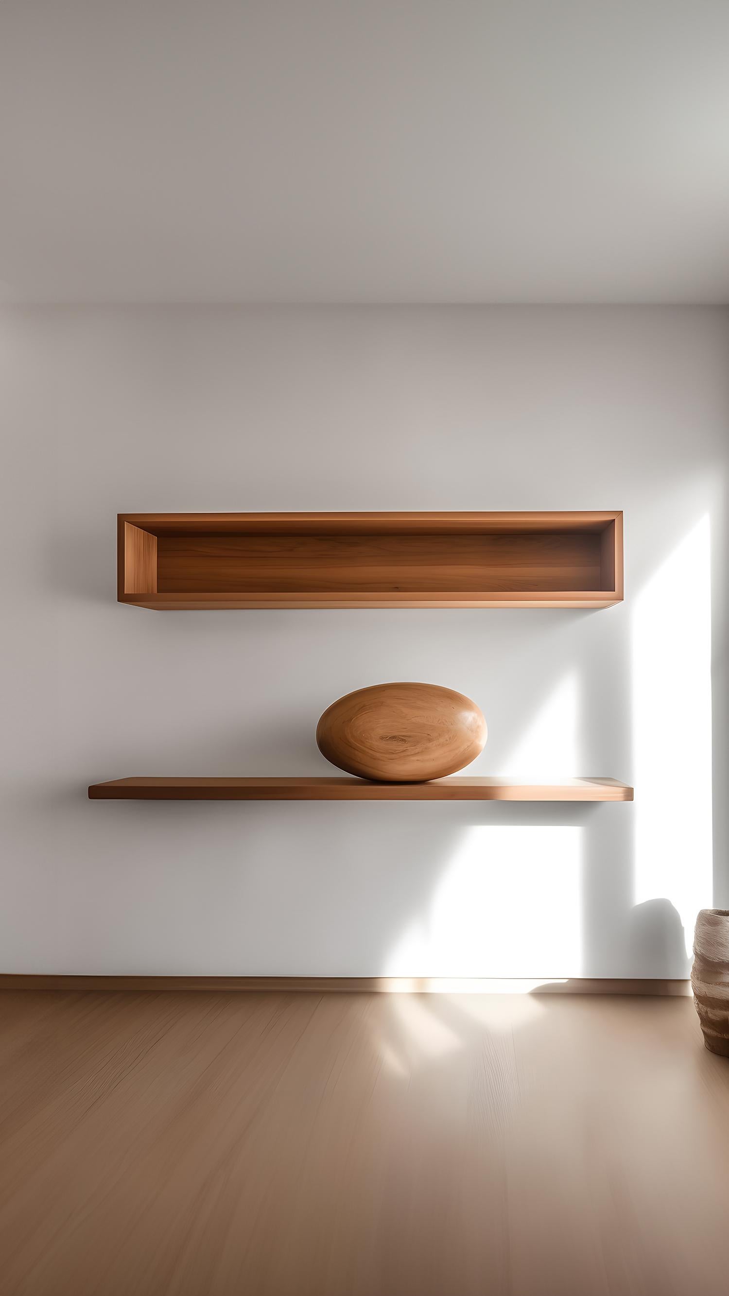 Mexican Large Rectangular Floating Shelf and One Large Sculptural Wooden Pebble, Sereno For Sale