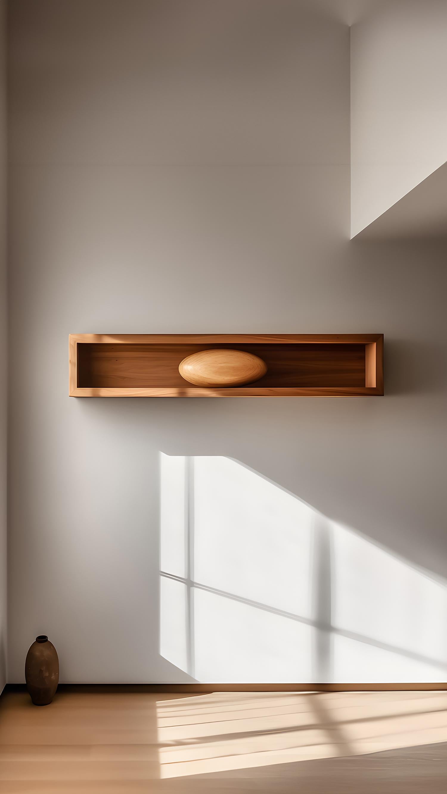 Veneer Large Rectangular Floating Shelf and One Large Sculptural Wooden Pebble, Sereno For Sale