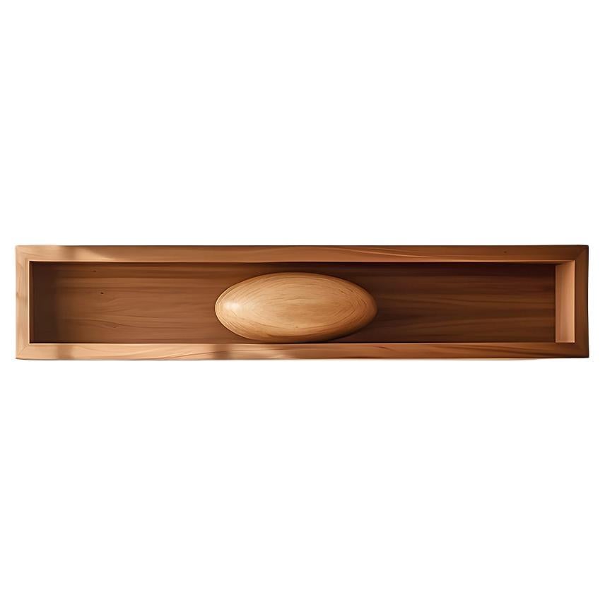 Large Rectangular Floating Shelf and One Large Sculptural Wooden Pebble, Sereno