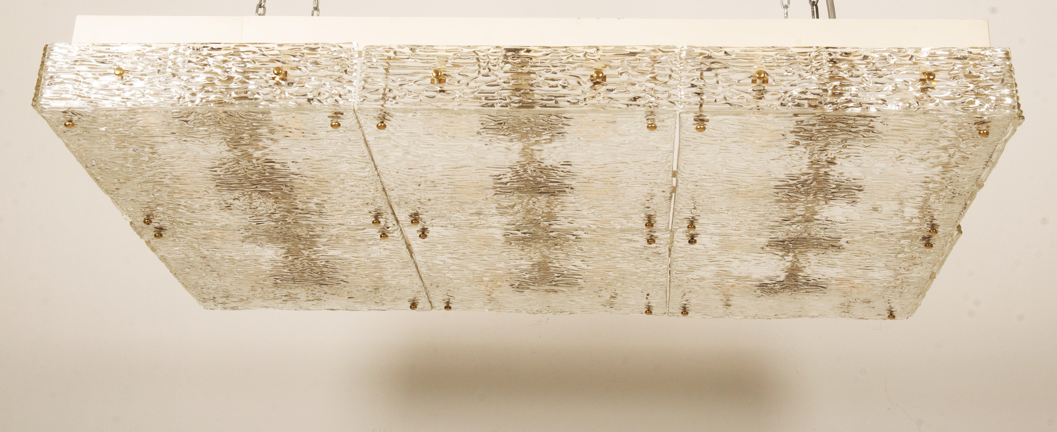 Large Rectangular Flush Mount Kalmar Chandelier with Textured Glass For Sale 2