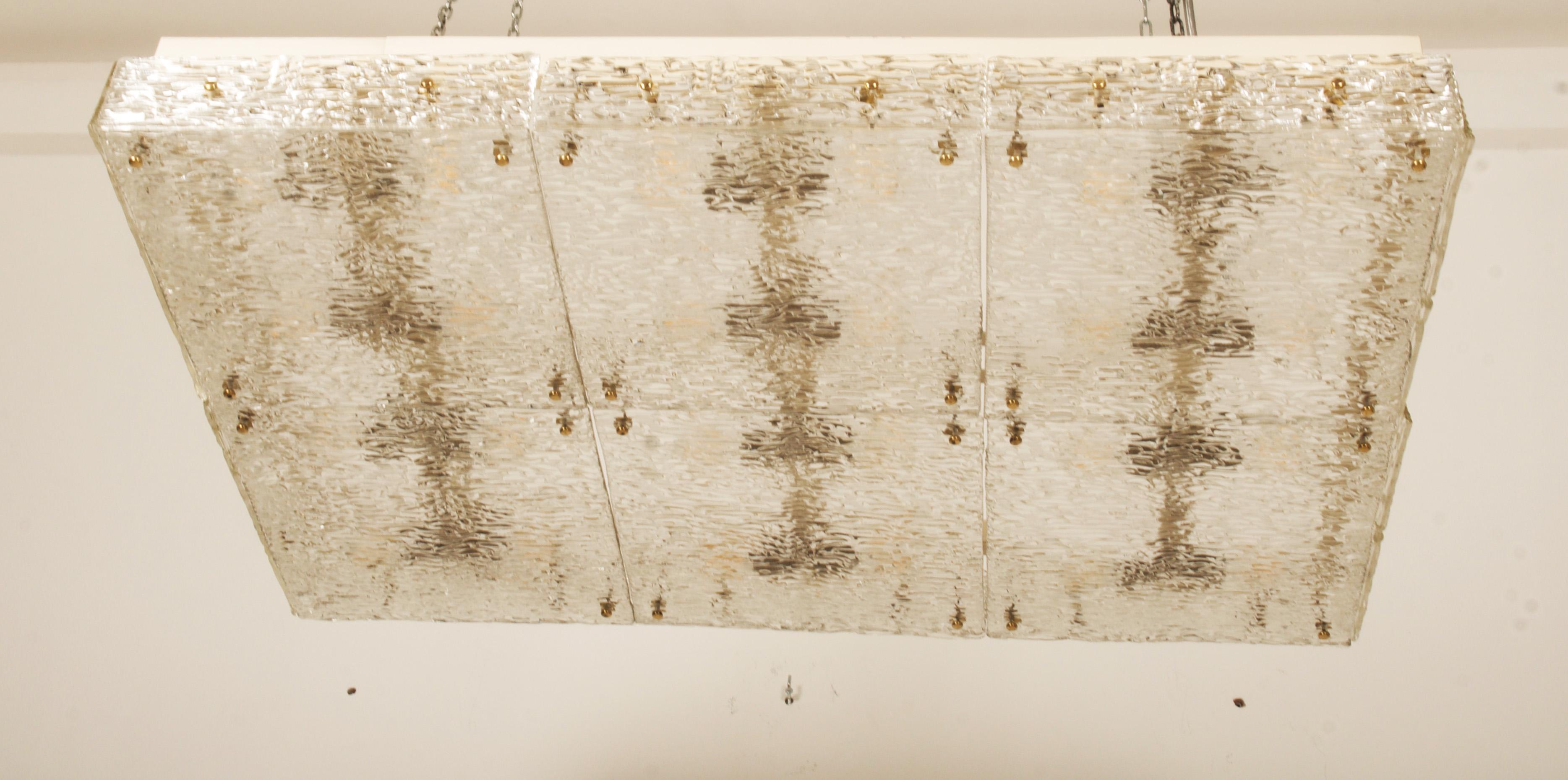 Large Rectangular Flush Mount Kalmar Chandelier with Textured Glass For Sale 3