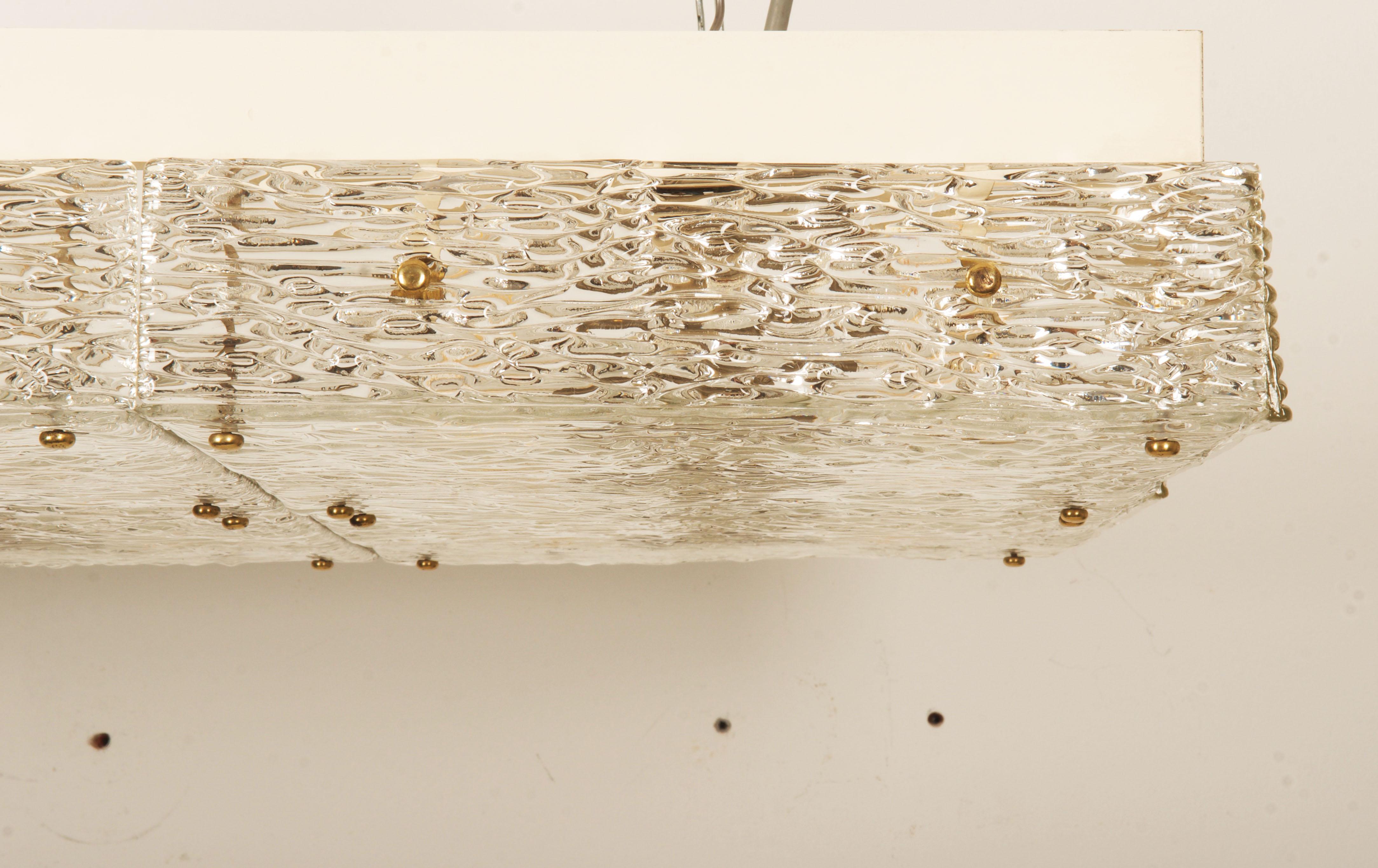 Large Rectangular Flush Mount Kalmar Chandelier with Textured Glass For Sale 4