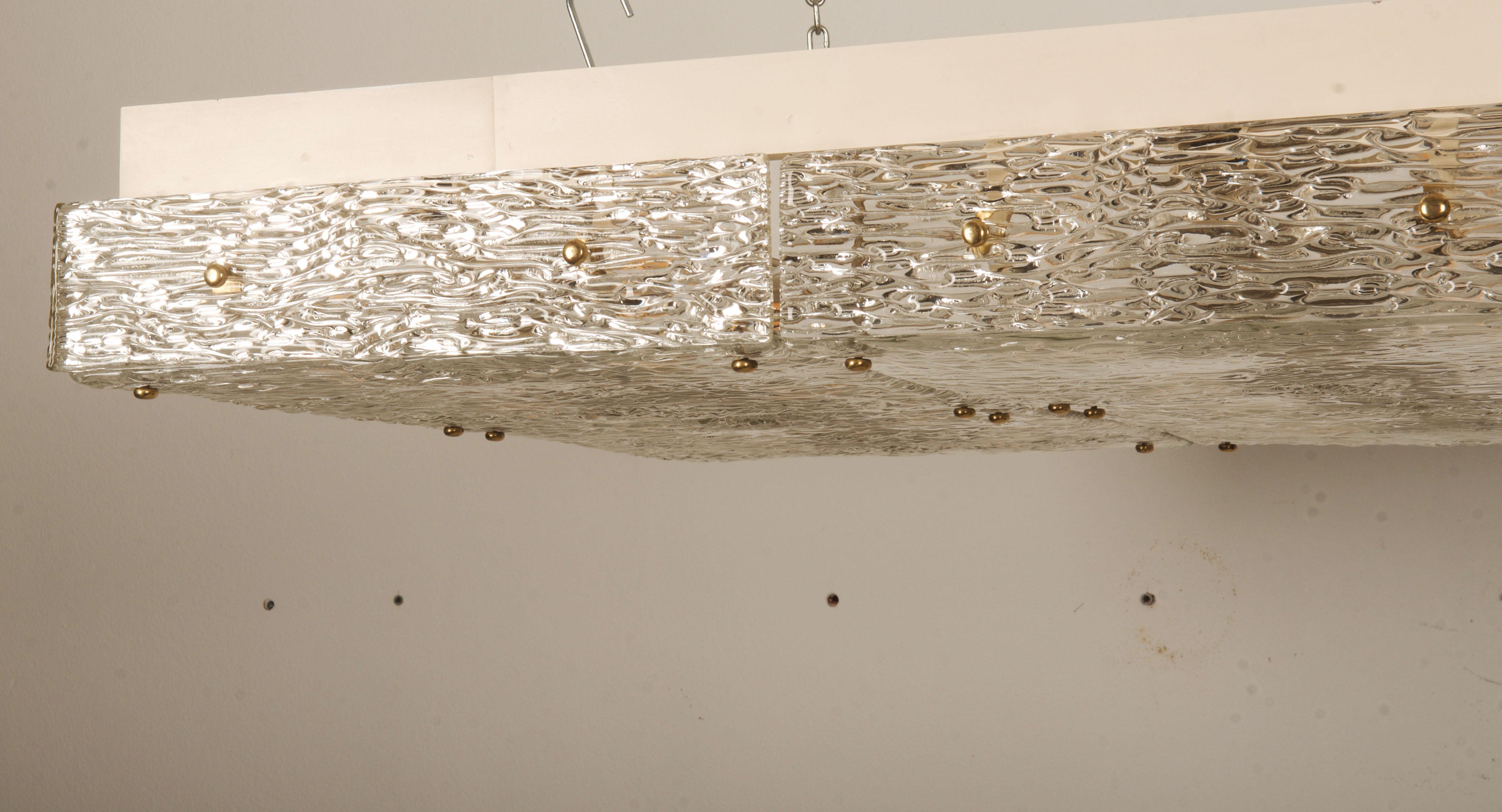 Large Rectangular Flush Mount Kalmar Chandelier with Textured Glass For Sale 5