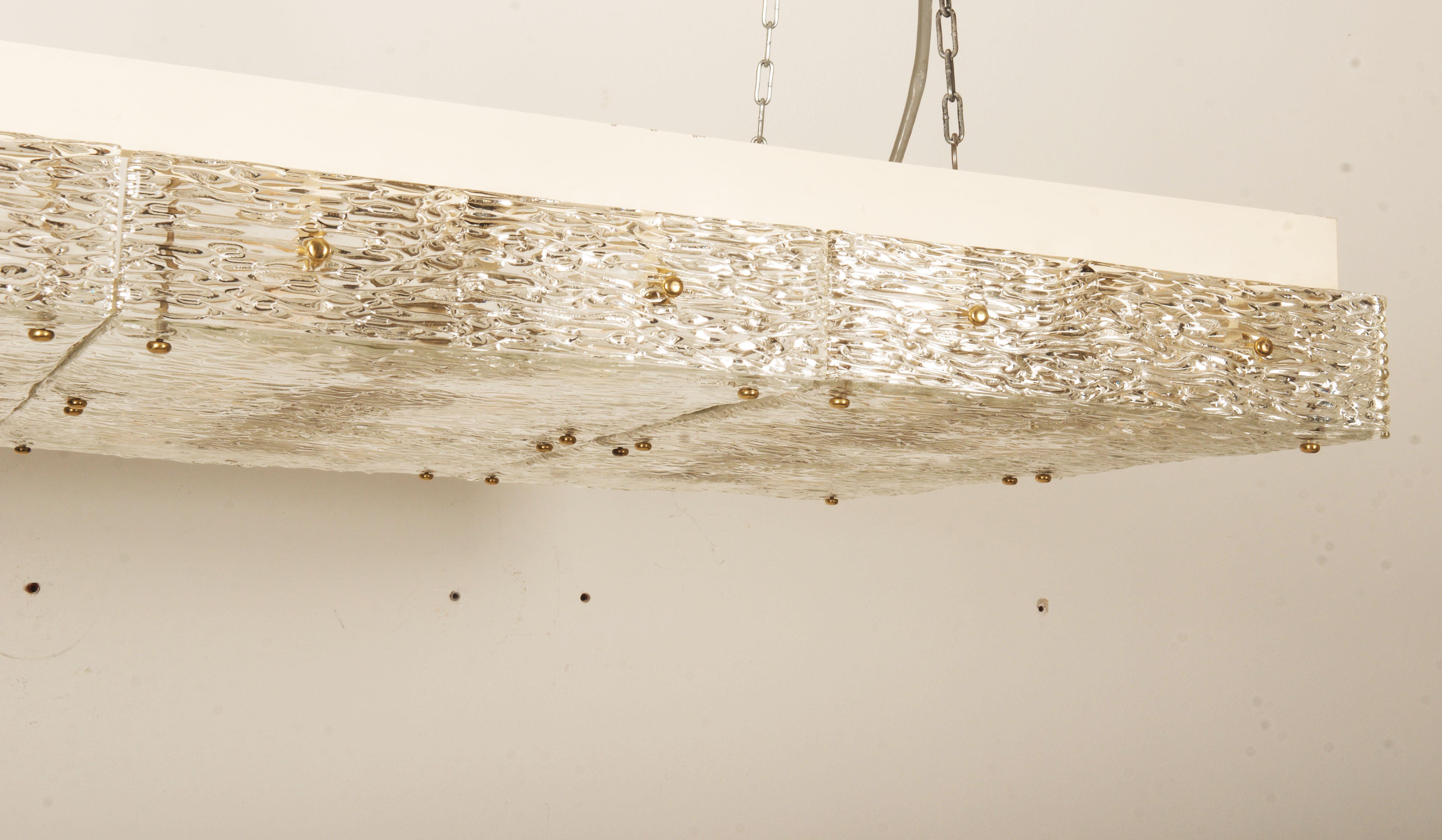 Large Rectangular Flush Mount Kalmar Chandelier with Textured Glass For Sale 6