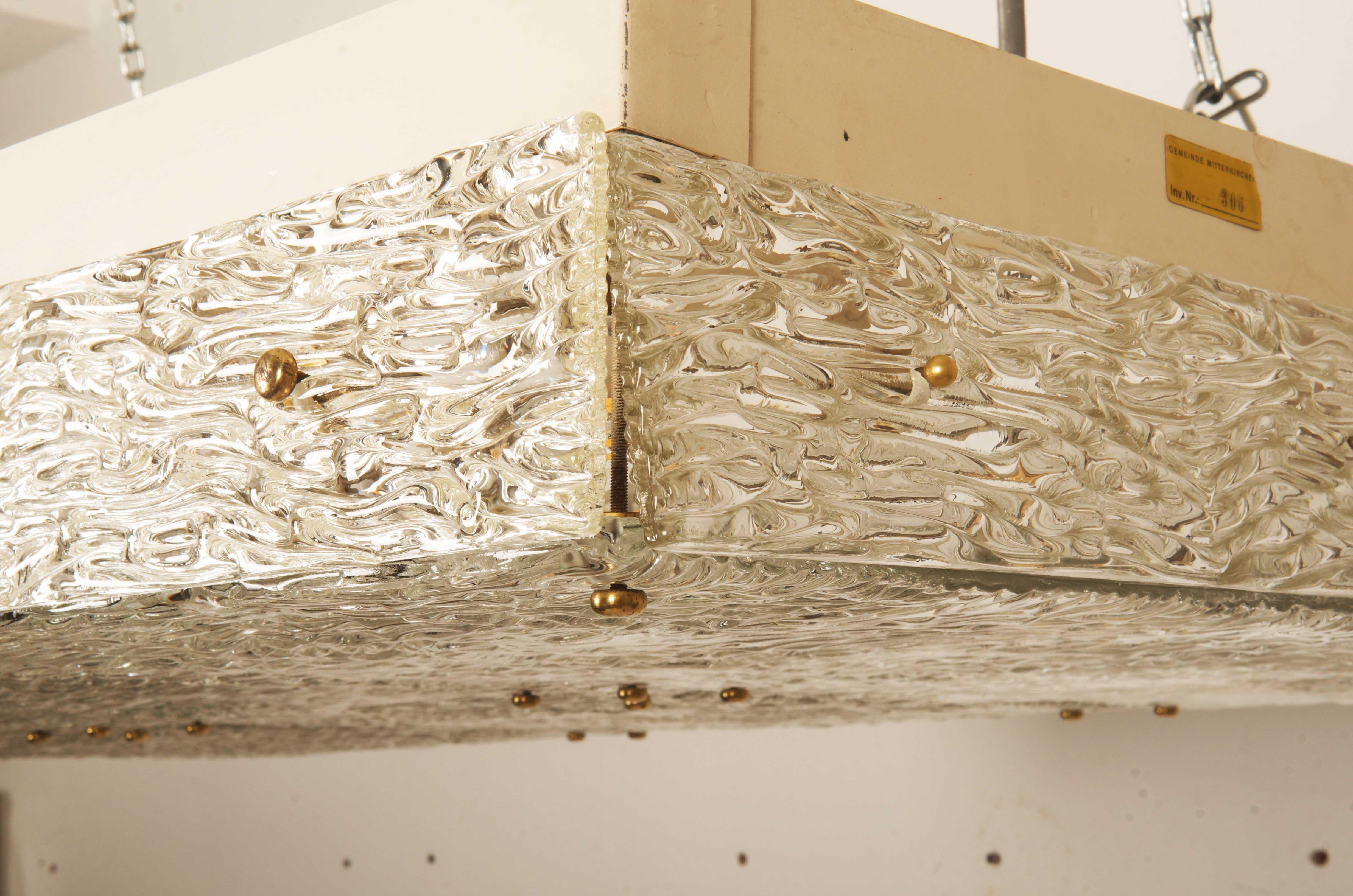 Large Rectangular Flush Mount Kalmar Chandelier with Textured Glass For Sale 7