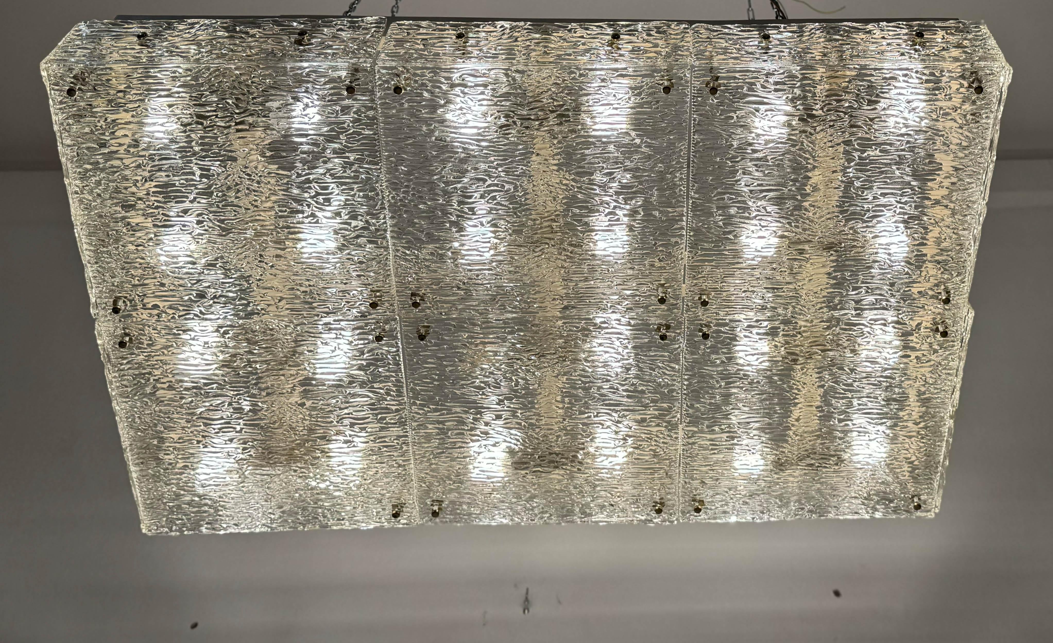 Large Rectangular Flush Mount Kalmar Chandelier with Textured Glass For Sale 8