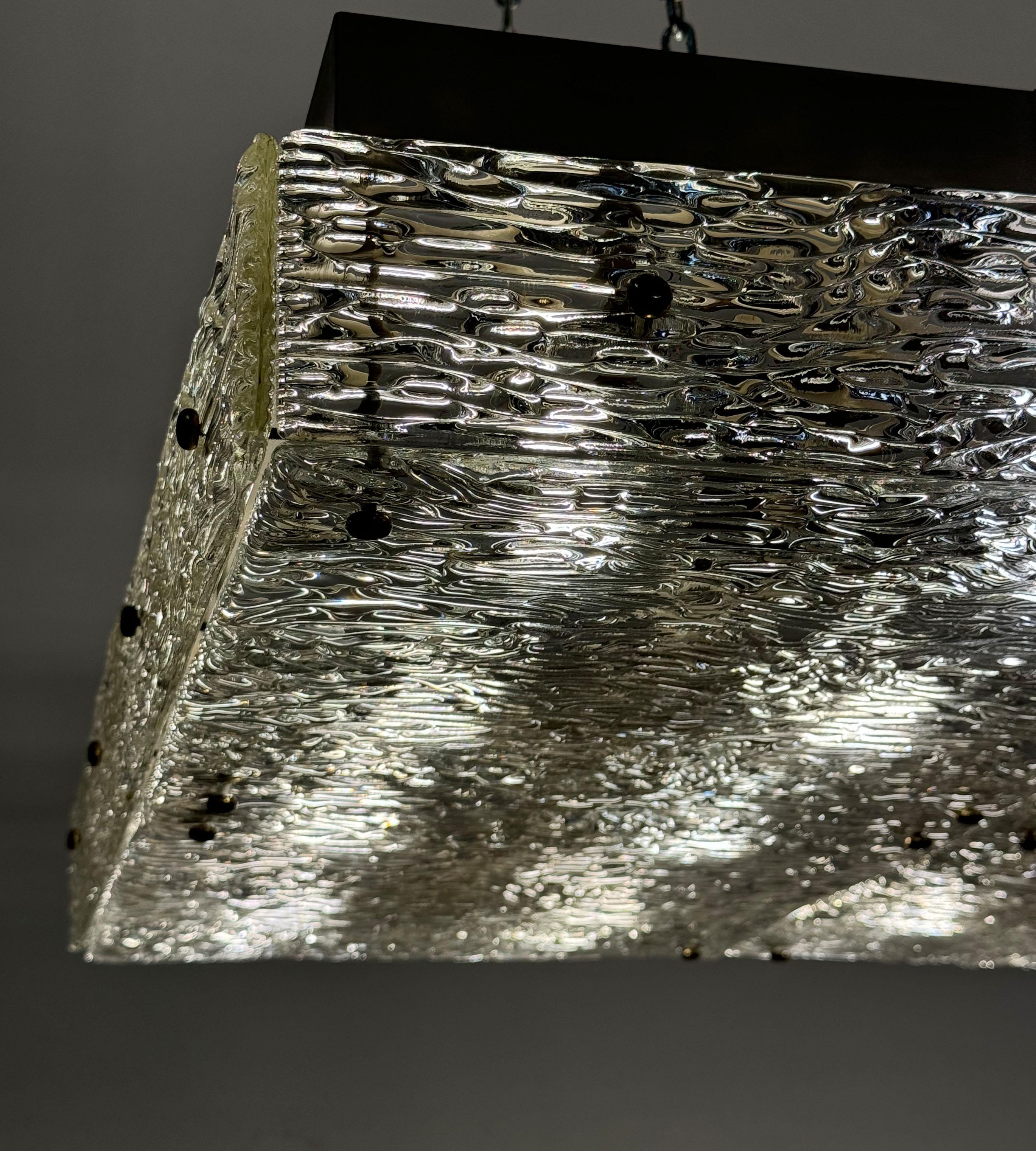 Large Rectangular Flush Mount Kalmar Chandelier with Textured Glass For Sale 9