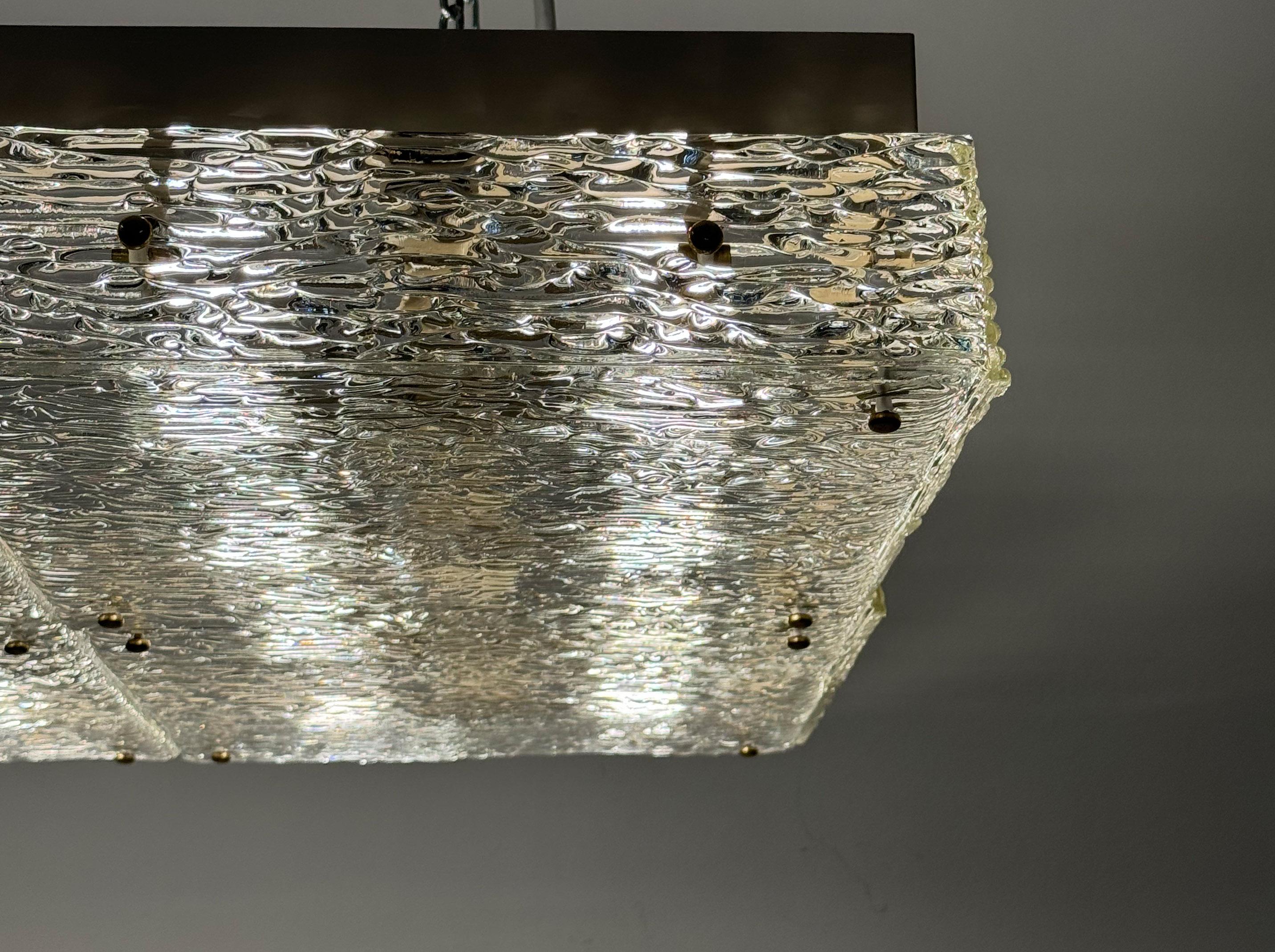 Large Rectangular Flush Mount Kalmar Chandelier with Textured Glass For Sale 10
