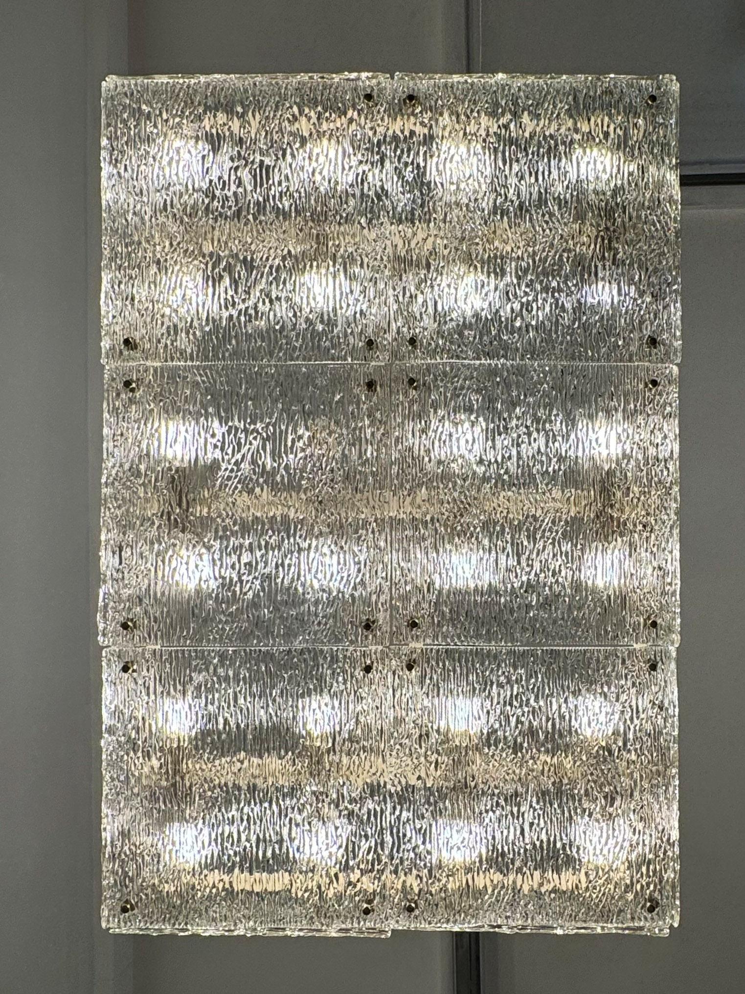 Large Rectangular Flush Mount Kalmar Chandelier with Textured Glass For Sale 11