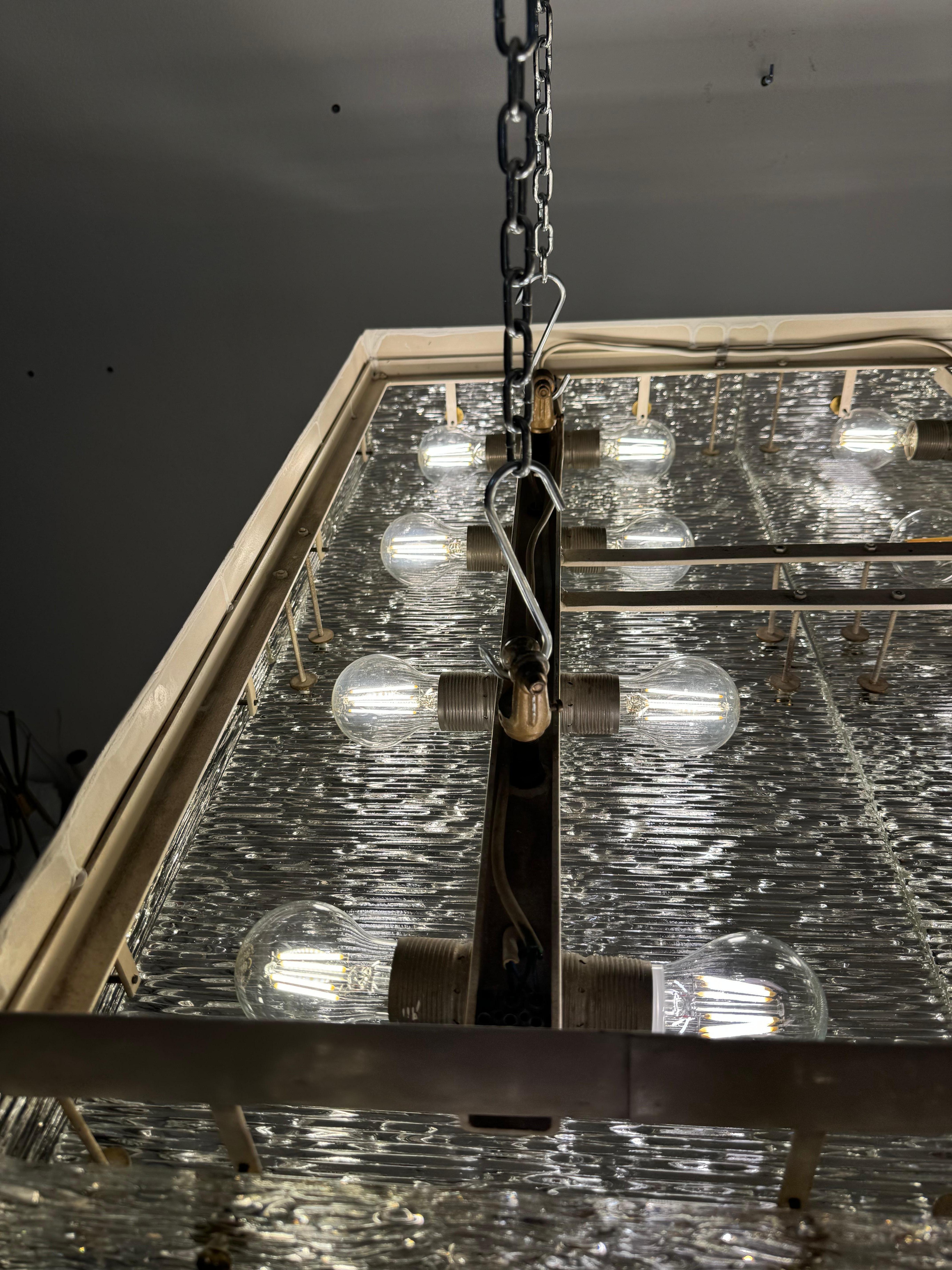 Large Rectangular Flush Mount Kalmar Chandelier with Textured Glass For Sale 12