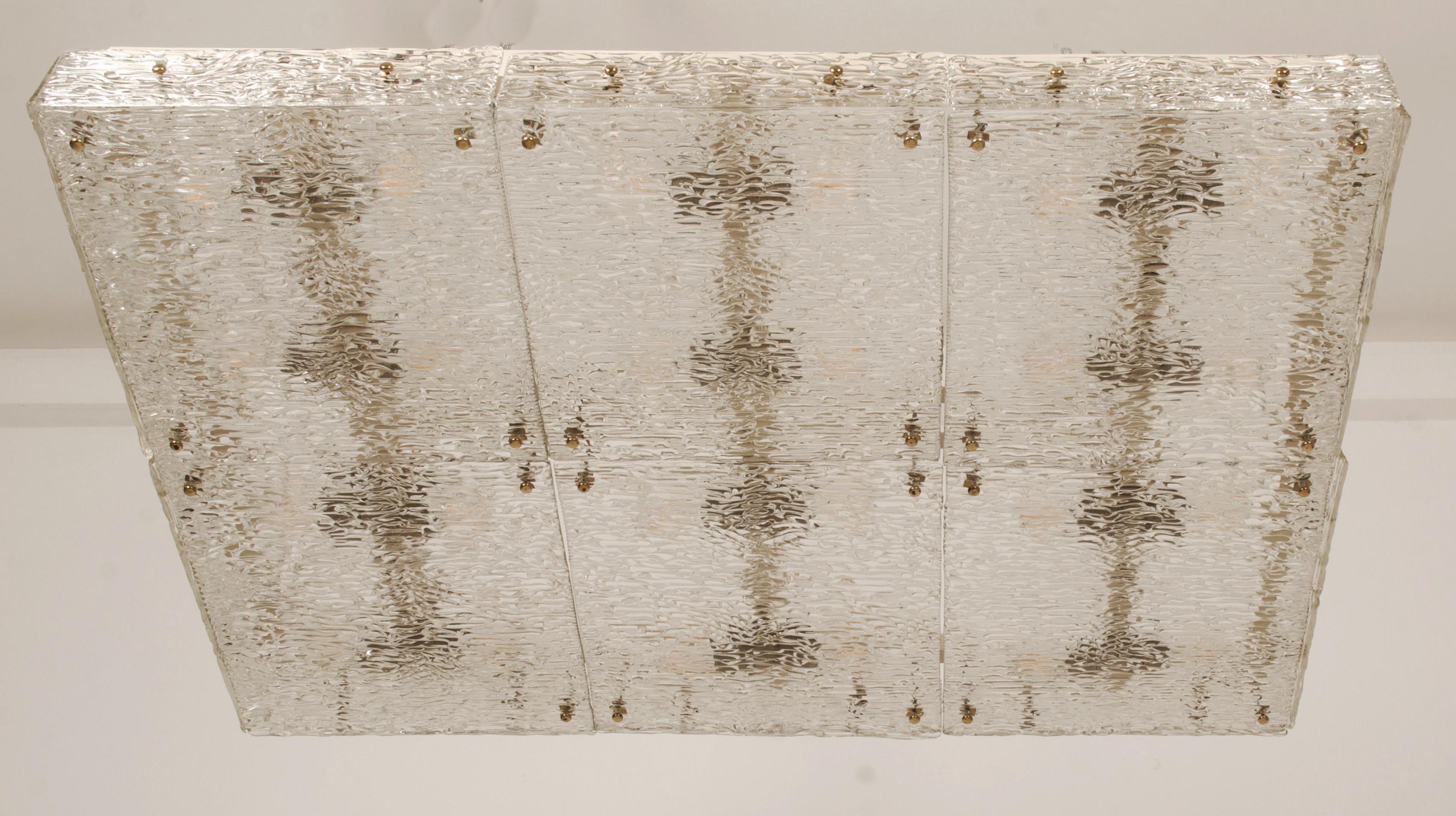 Mid-Century Modern Large Rectangular Flush Mount Kalmar Chandelier with Textured Glass For Sale