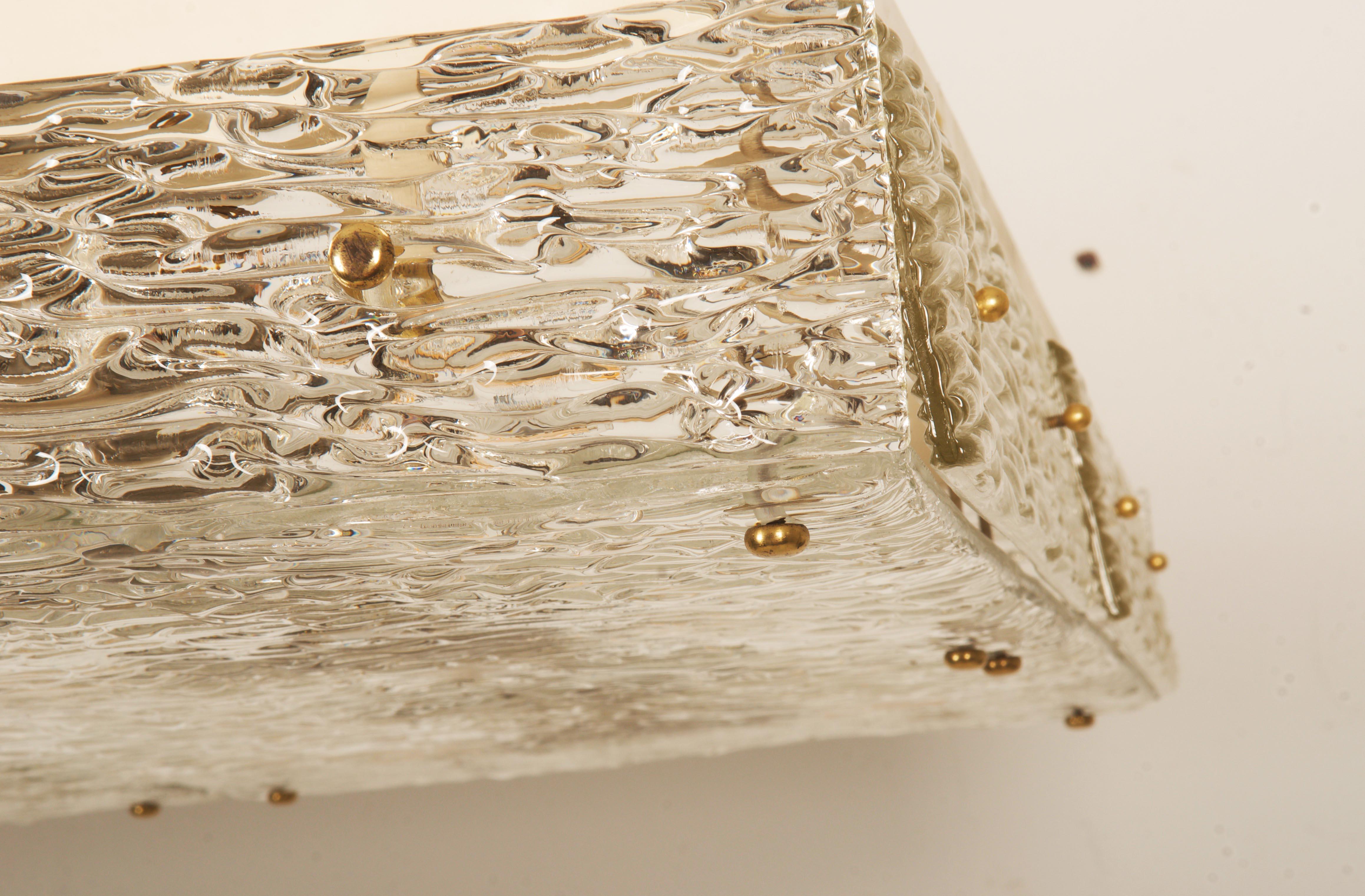 Austrian Large Rectangular Flush Mount Kalmar Chandelier with Textured Glass For Sale