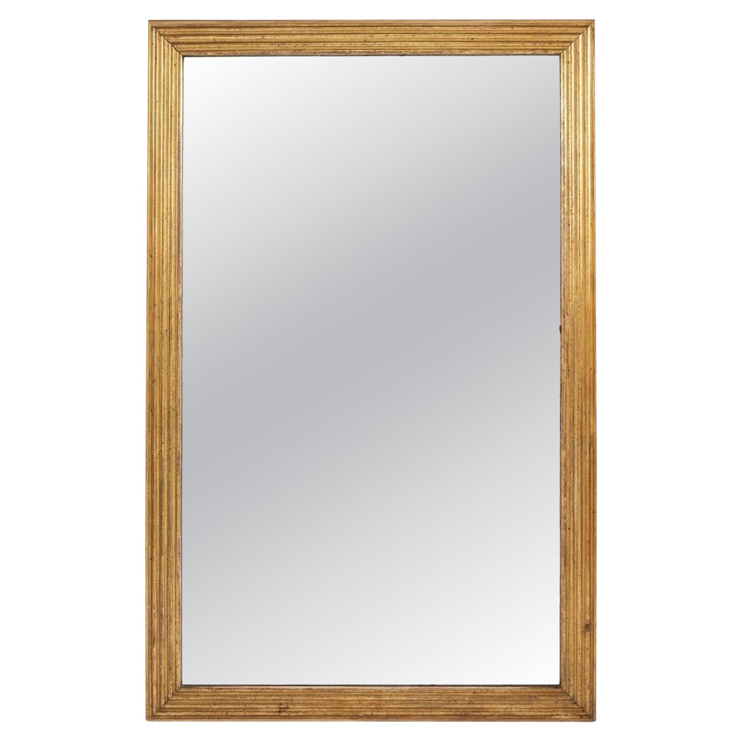 Large Rectangular French Fluted Giltwood Mirror