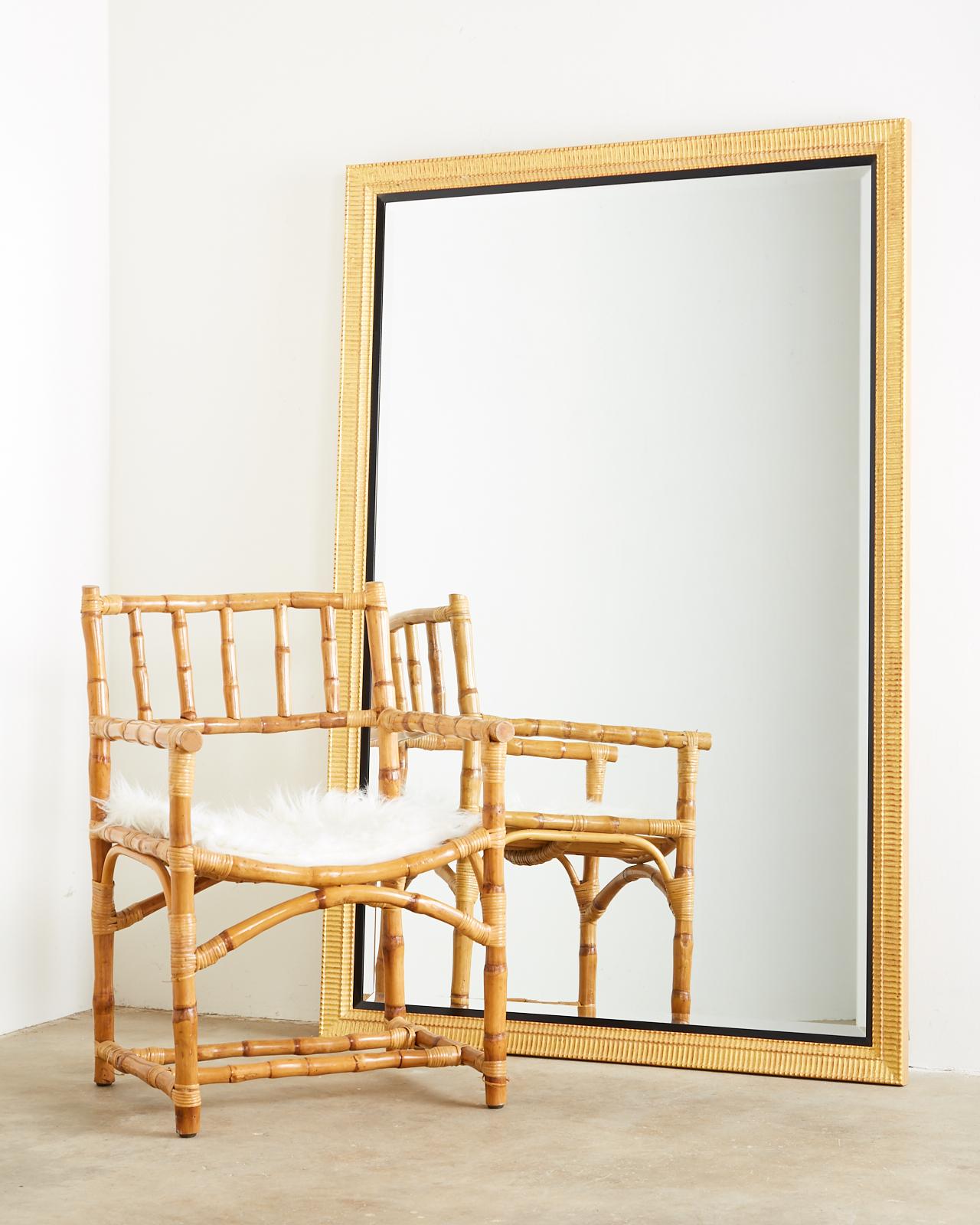 American Large Rectangular Gilt Wood Wall Mirror with Beveled Glass