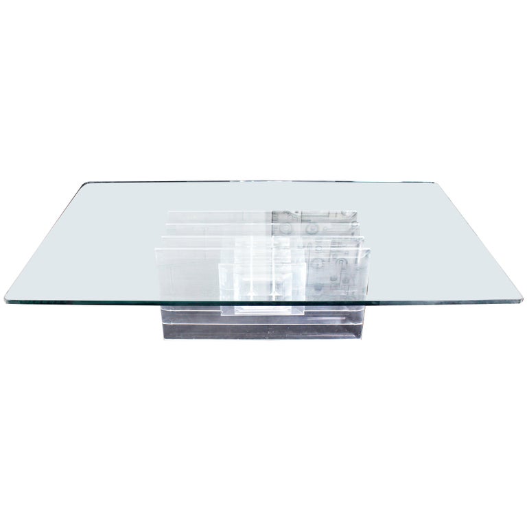 Large Rectangular Glass Top Thick Stack, Large Rectangular Glass Coffee Table