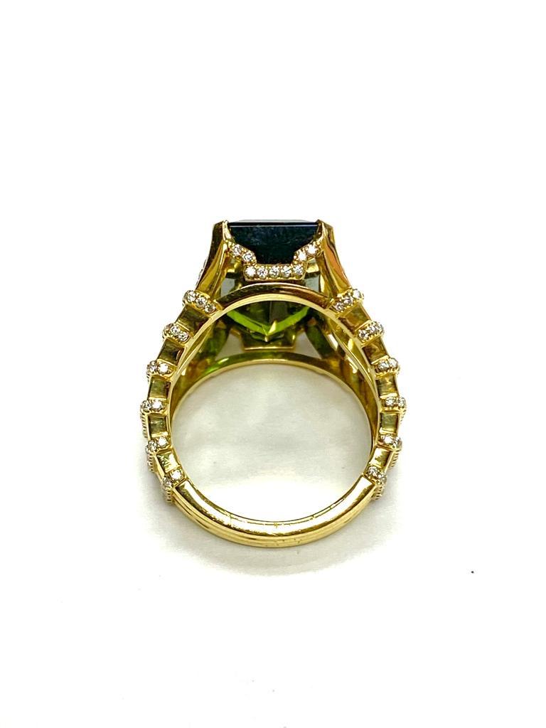 Women's Goshwara Rectangular Green Tourmaline And Diamond Ring For Sale