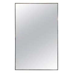 Large Rectangular Italian Wall Mirror Minimal Brass Frame, Italy, 1950s
